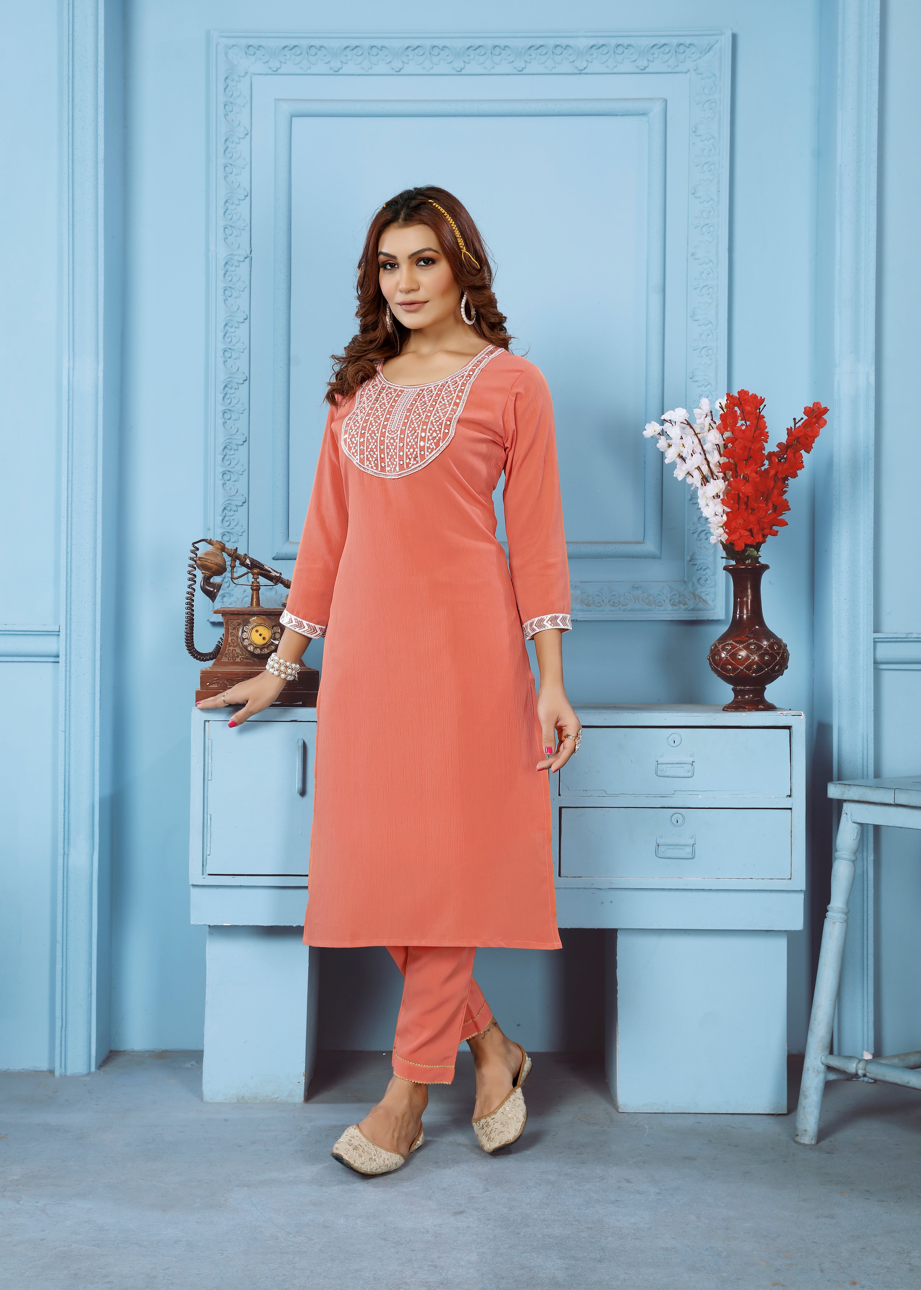 Clothiks Rinkal Cotton with embroidery work Inner Stiched kurti