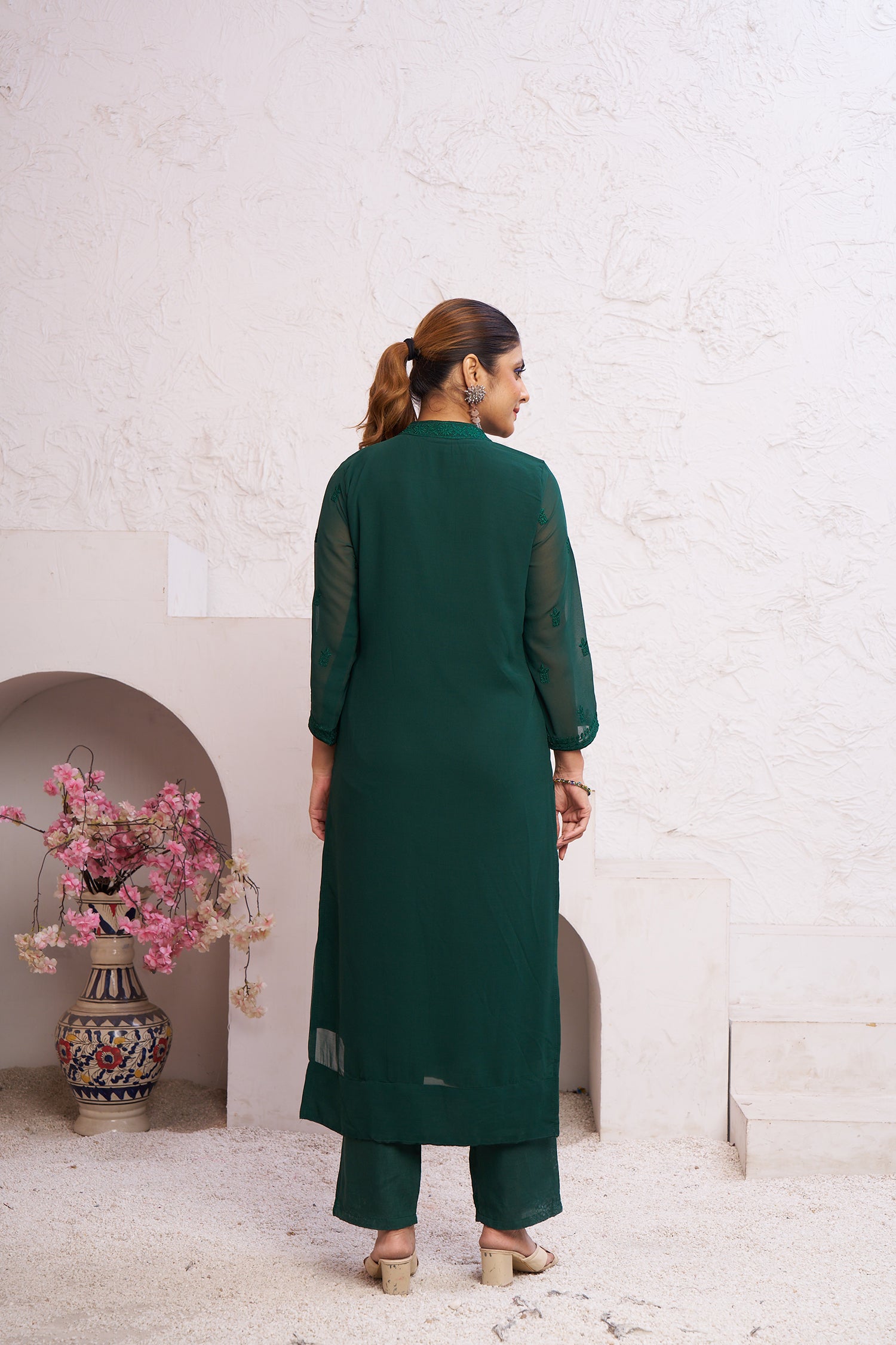 Clothiks Heavy Fox Gorgert with embroidery work Inner Stiched kurti