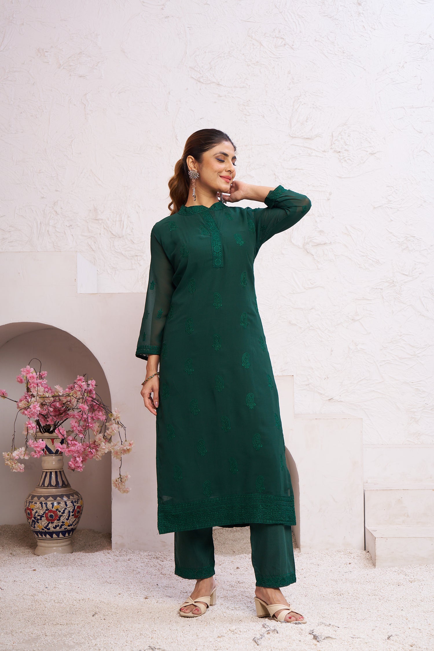 Clothiks Heavy Fox Gorgert with embroidery work Inner Stiched kurti