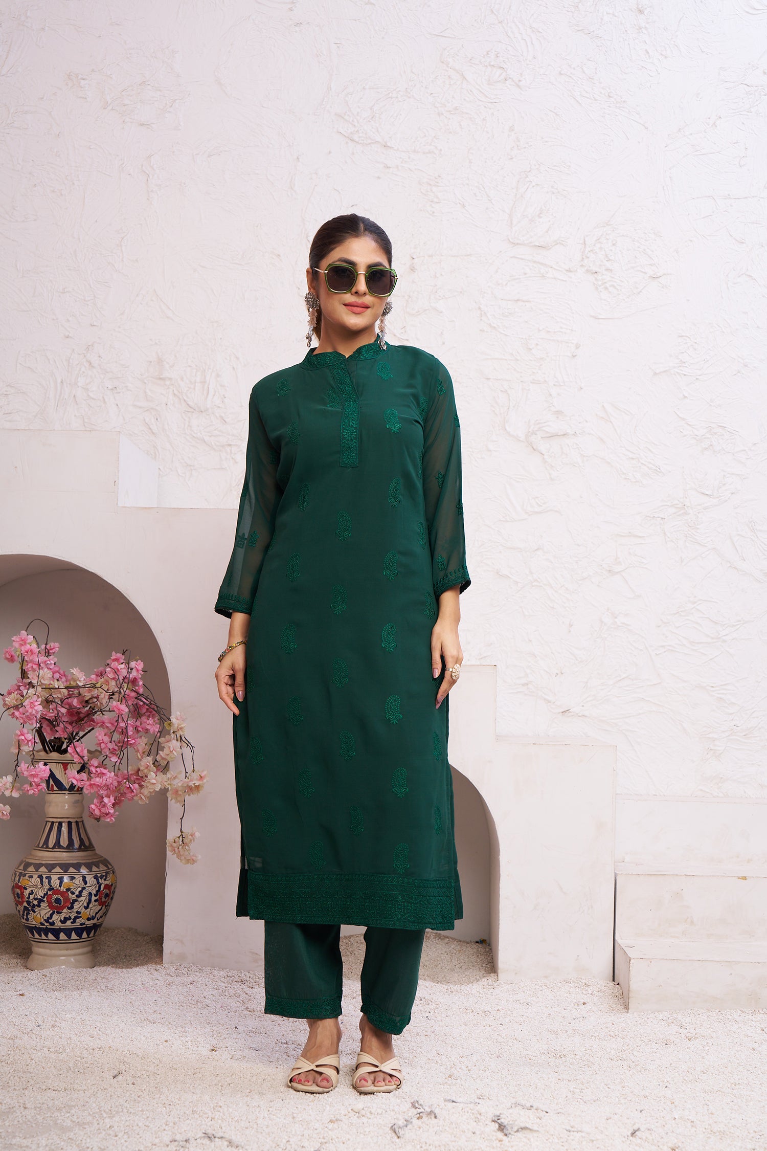 Clothiks Heavy Fox Gorgert with embroidery work Inner Stiched kurti
