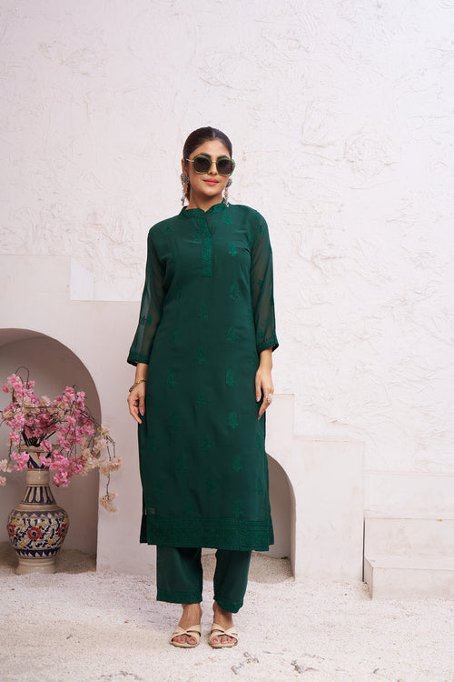 Clothiks Heavy Fox Gorgert with embroidery work Inner Stiched kurti