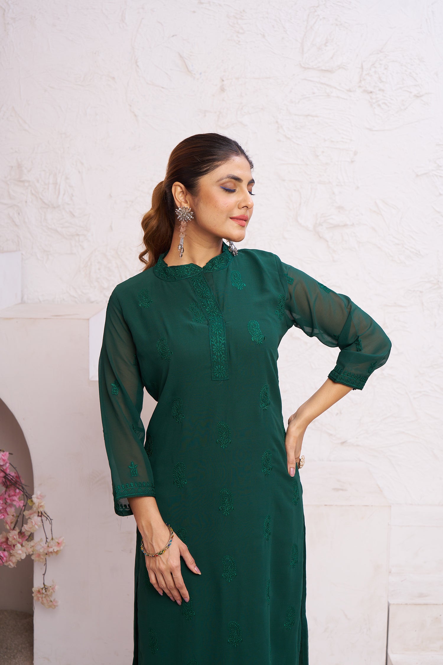 Clothiks Heavy Fox Gorgert with embroidery work Inner Stiched kurti