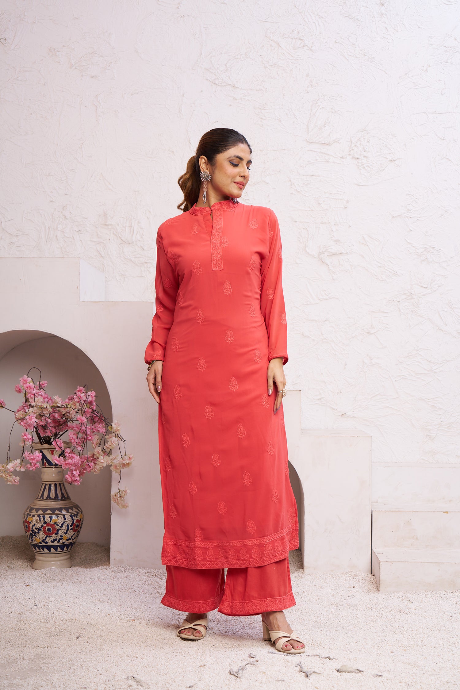 Clothiks Heavy Fox Gorgert with embroidery work Inner Stiched kurti