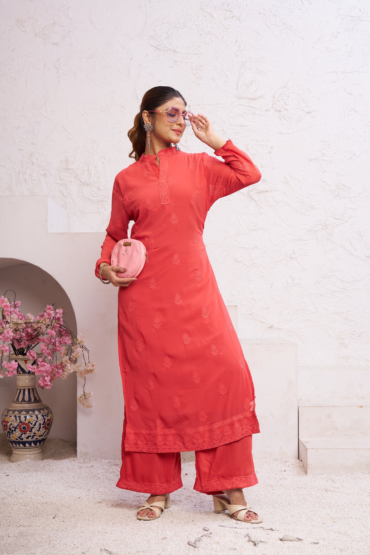Clothiks Heavy Fox Gorgert with embroidery work Inner Stiched kurti
