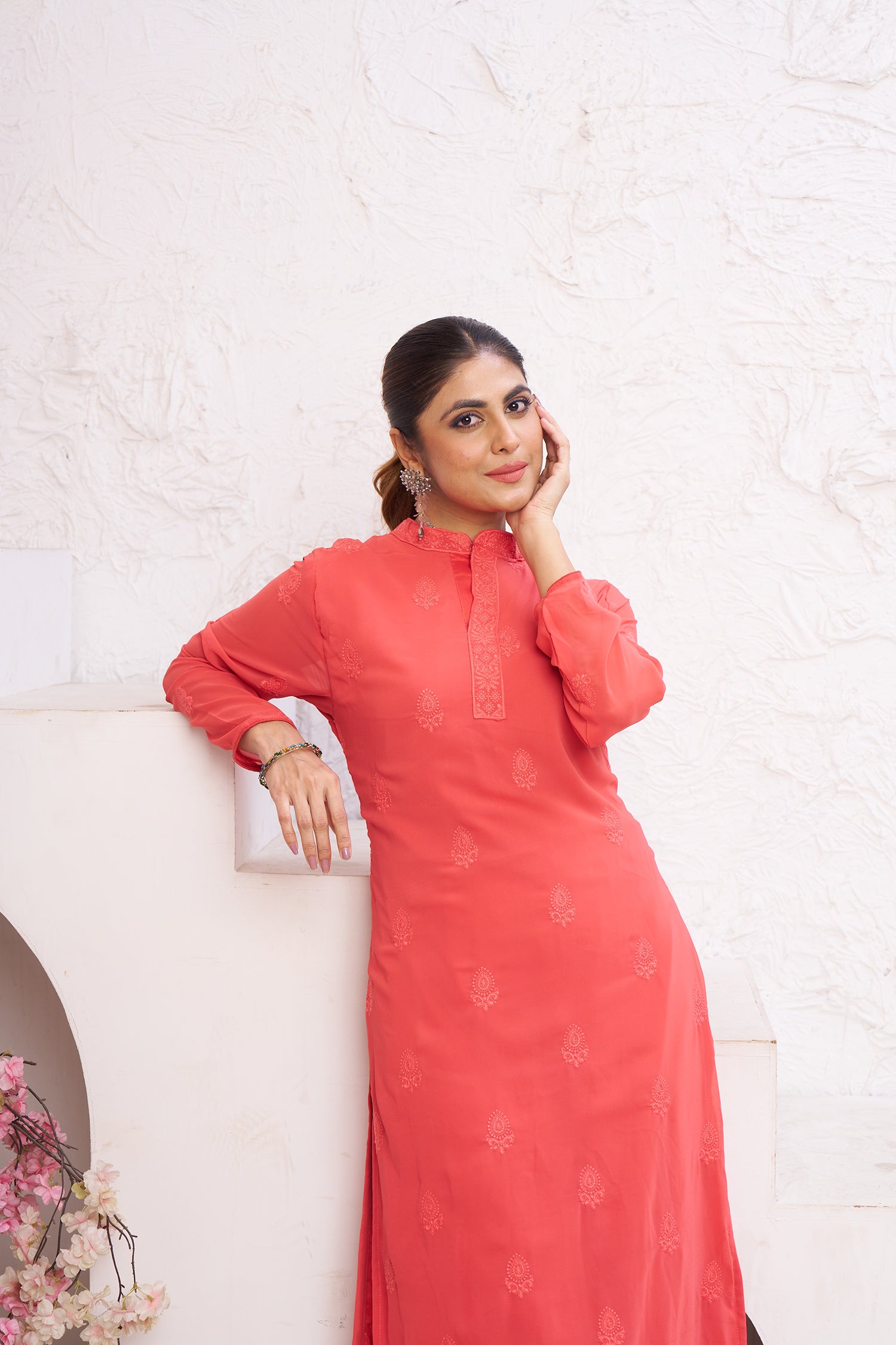 Clothiks Heavy Fox Gorgert with embroidery work Inner Stiched kurti