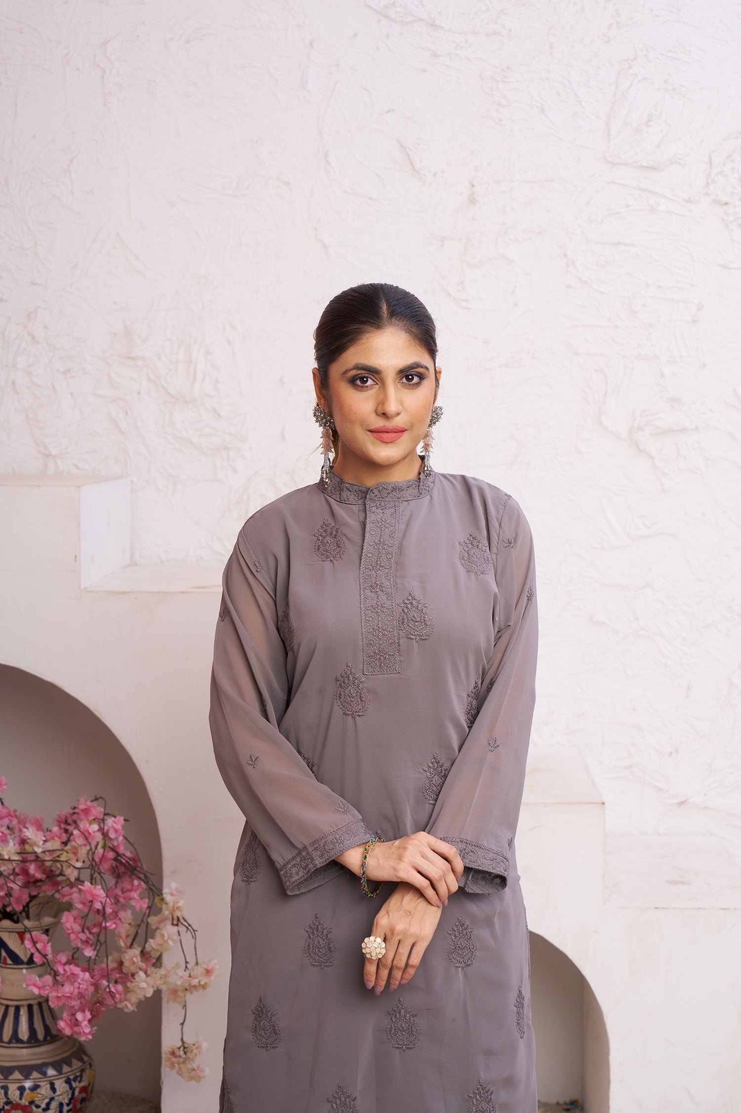 Clothiks Heavy Fox Gorgert with embroidery work Inner Stiched kurti