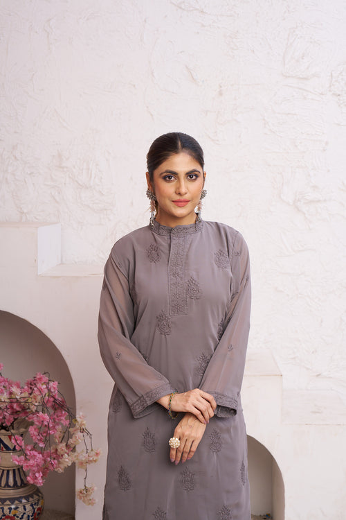 Clothiks Heavy Fox Gorgert with embroidery work Inner Stiched kurti