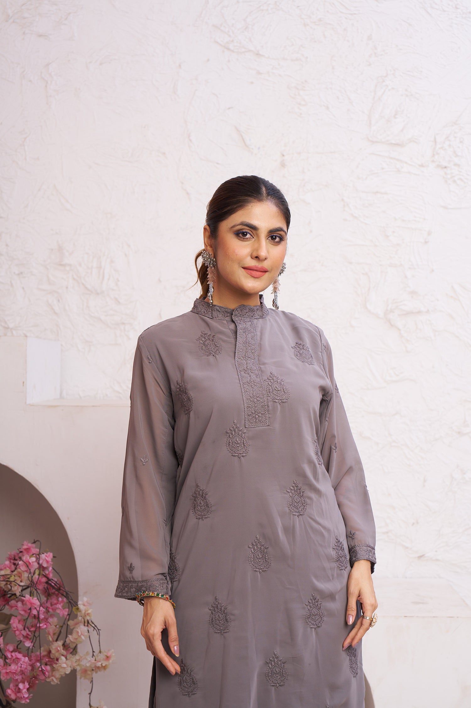 Clothiks Heavy Fox Gorgert with embroidery work Inner Stiched kurti