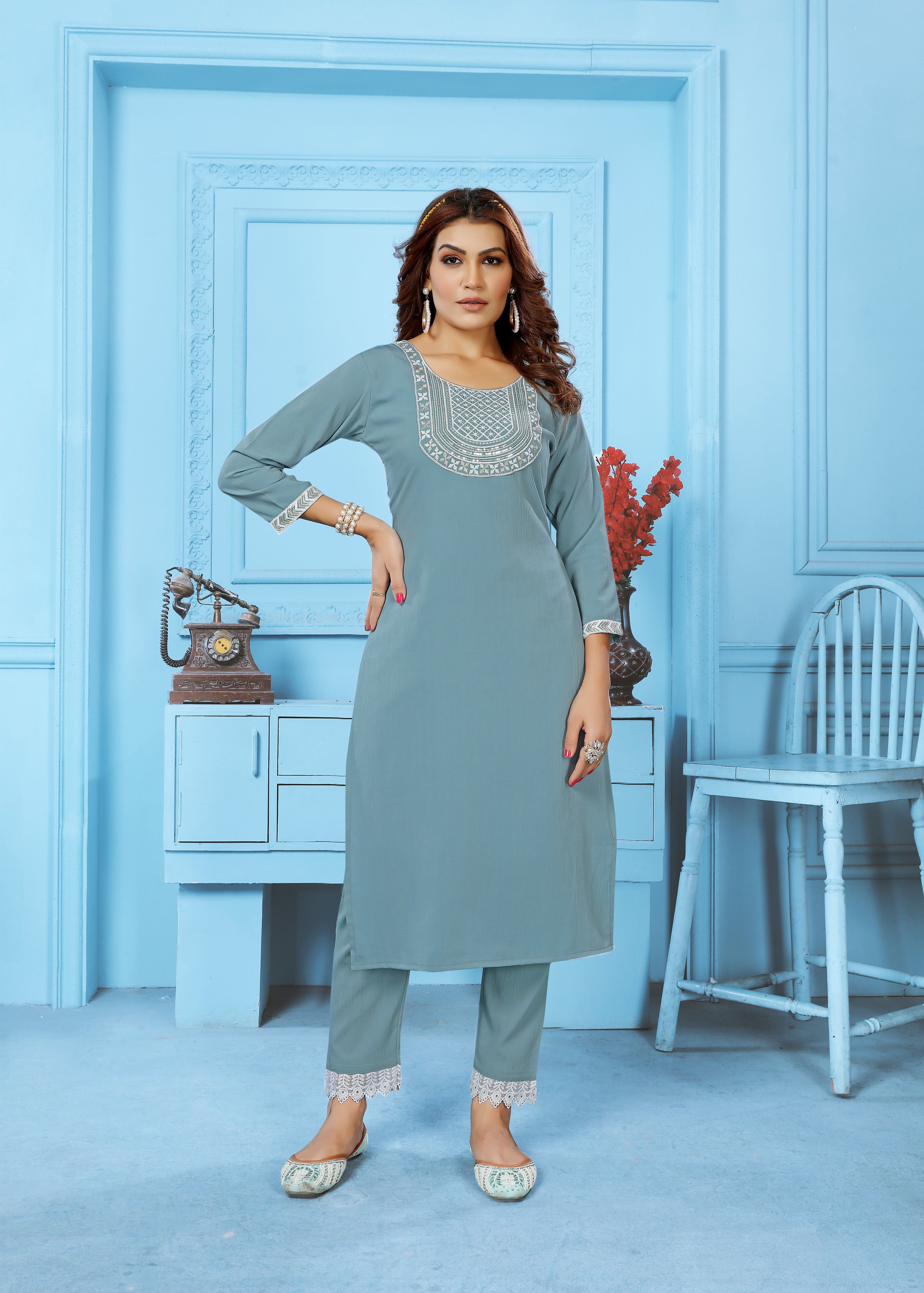 Clothiks Rinkal Cotton with embroidery work Inner Stiched kurti