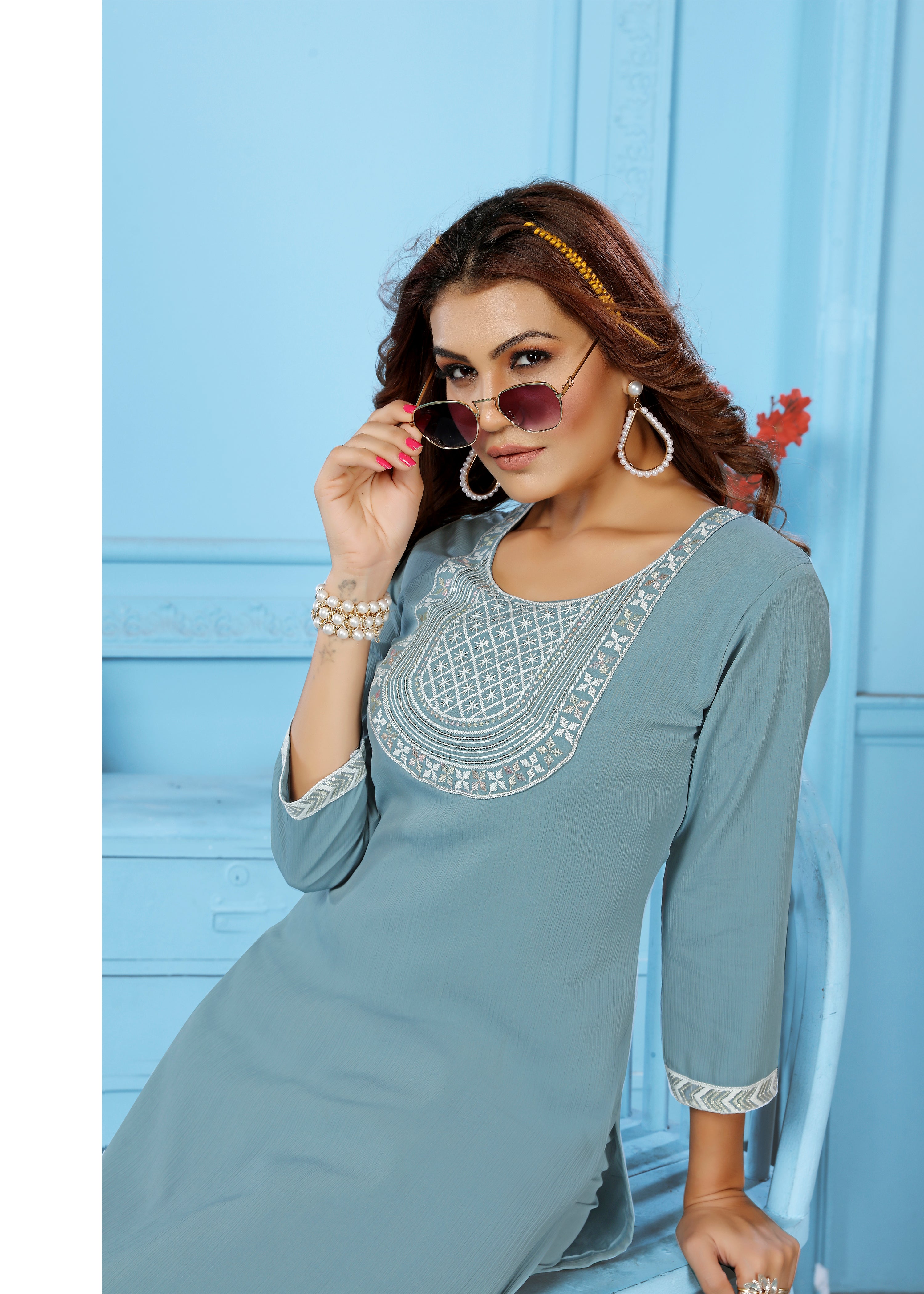 Clothiks Rinkal Cotton with embroidery work Inner Stiched kurti