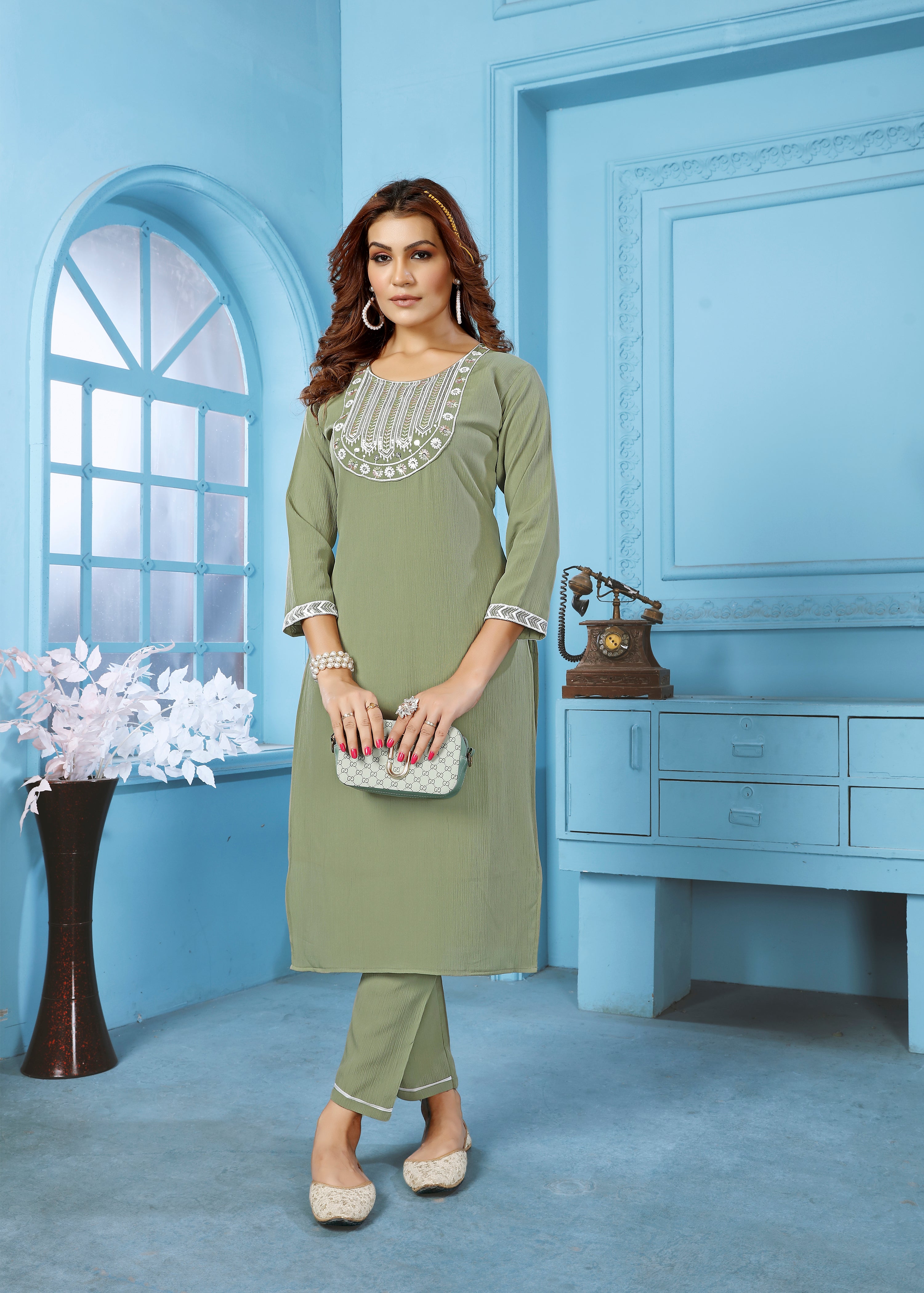 Clothiks Rinkal Cotton with embroidery work Inner Stiched kurti
