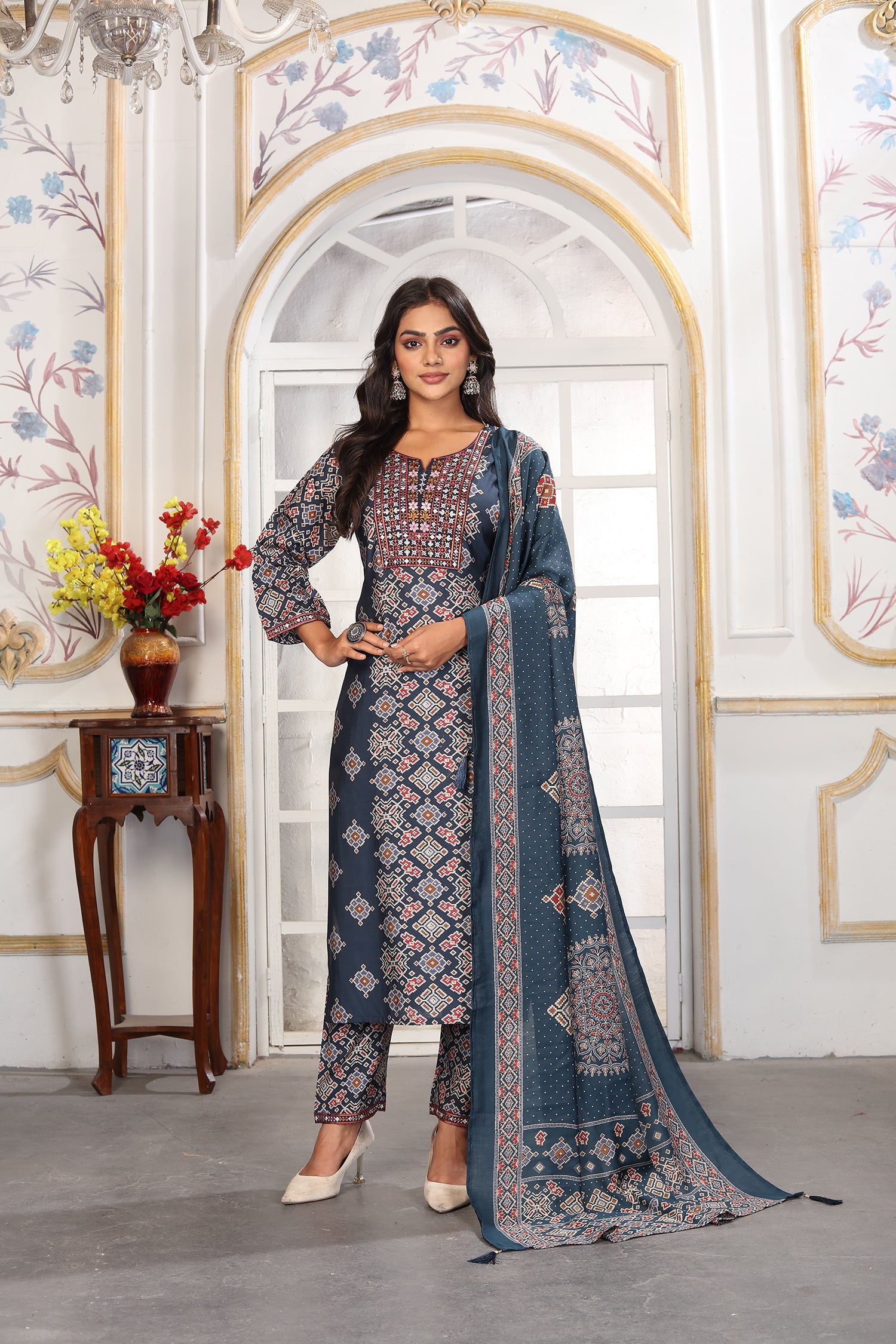 Clothiks Premium Chanderi Export Quality Embroidery Full stiched kurti