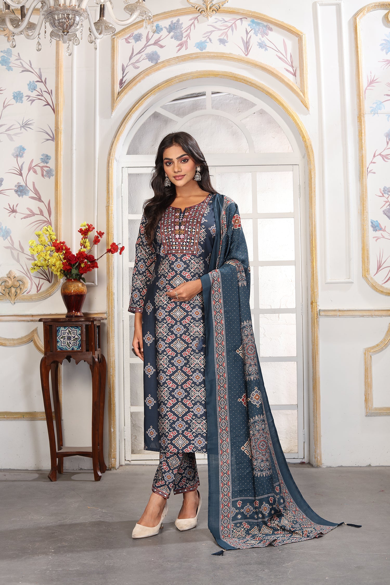 Clothiks Premium Chanderi Export Quality Embroidery Full stiched kurti