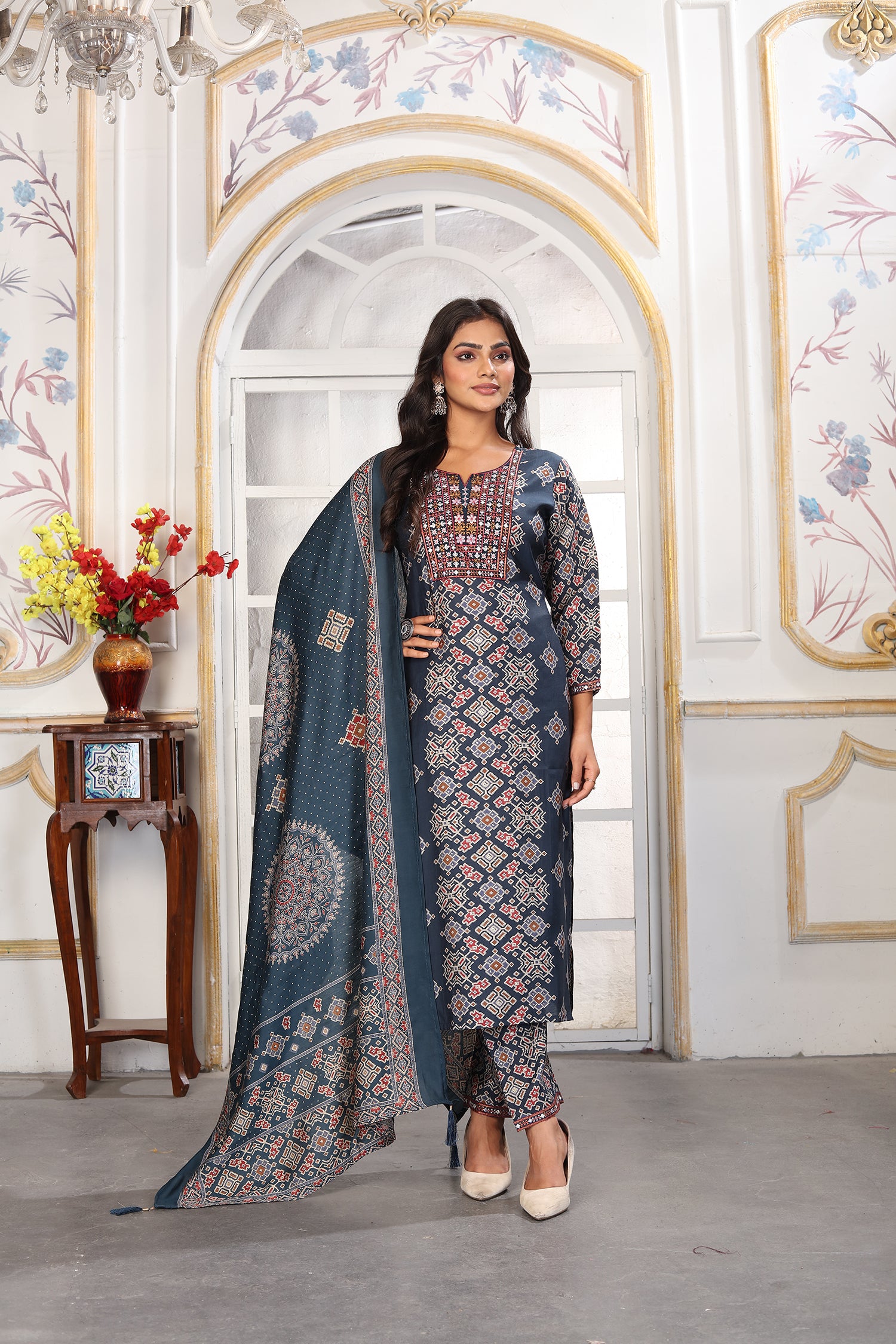 Clothiks Premium Chanderi Export Quality Embroidery Full stiched kurti