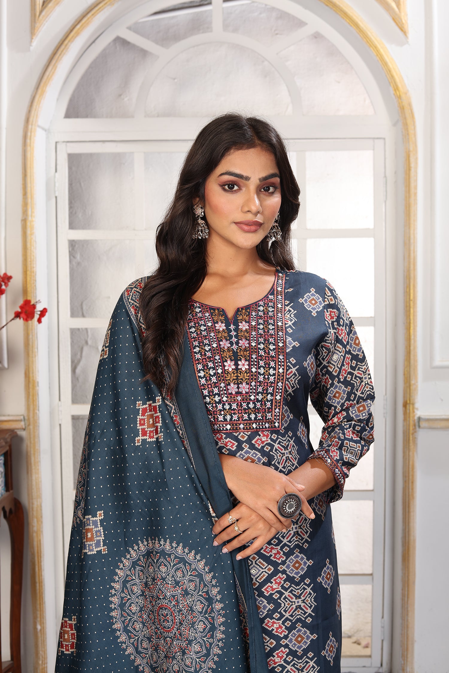 Clothiks Premium Chanderi Export Quality Embroidery Full stiched kurti