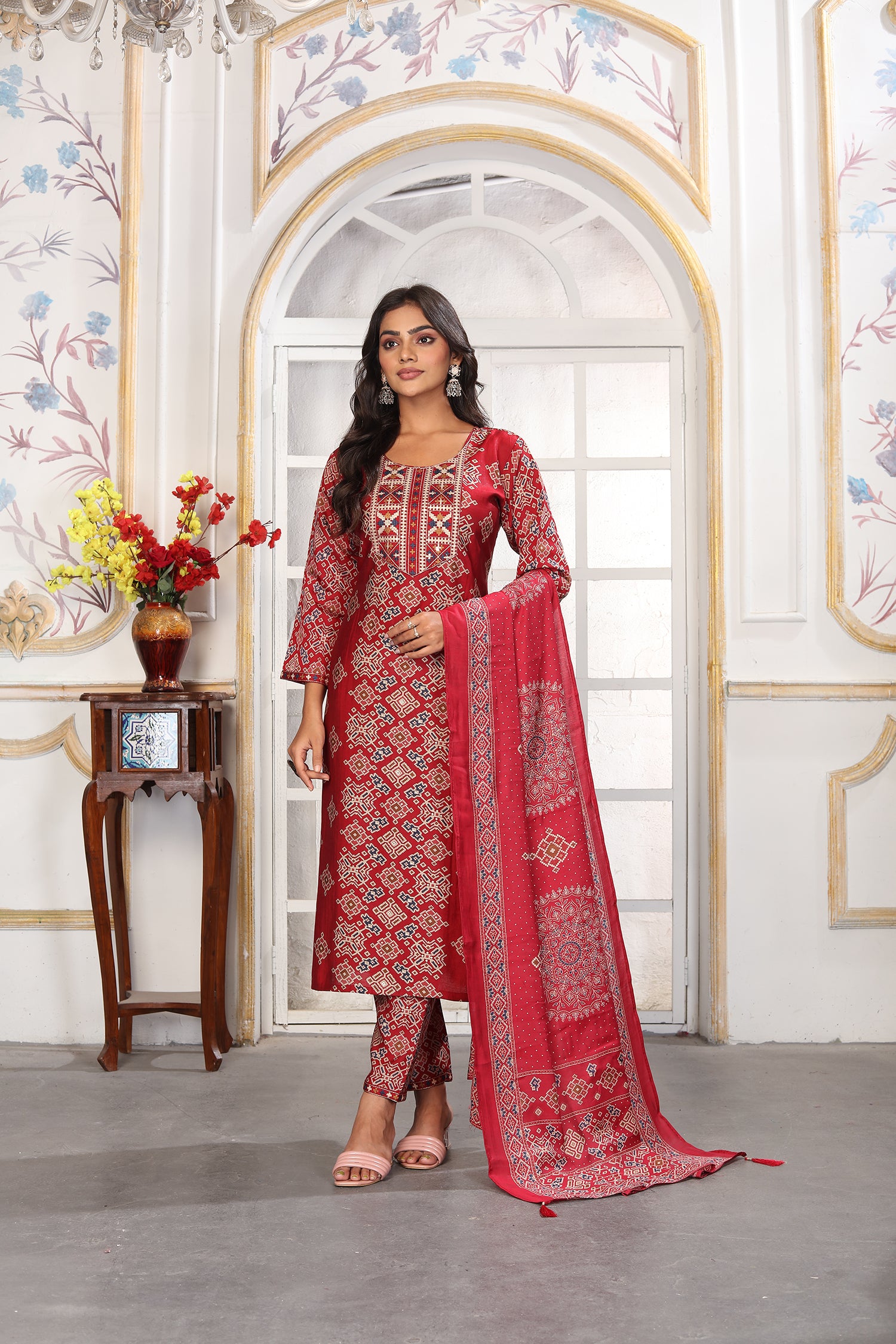 clothiks Premium Chanderi Export Quality Embroidery Full stiched kurti