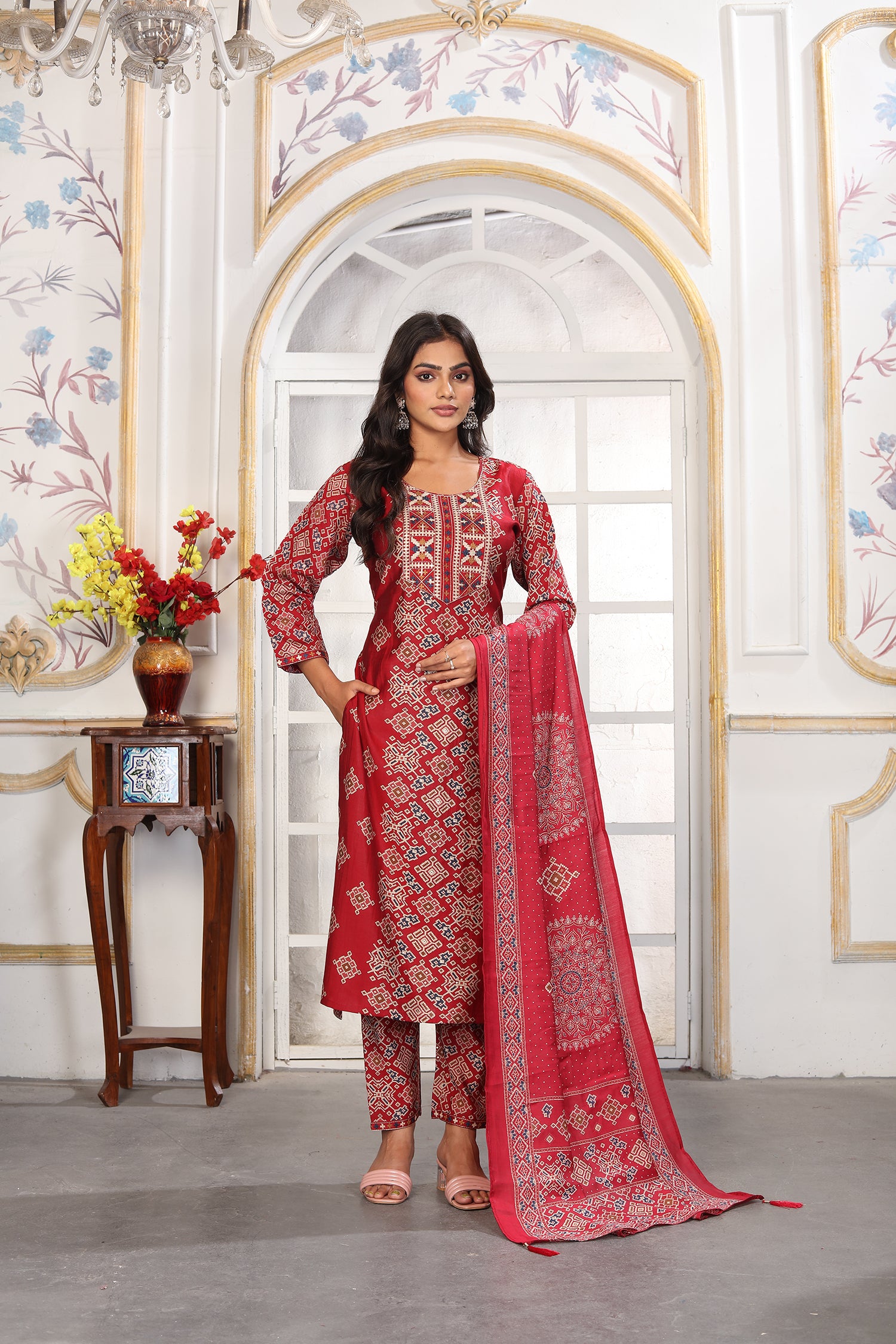 clothiks Premium Chanderi Export Quality Embroidery Full stiched kurti