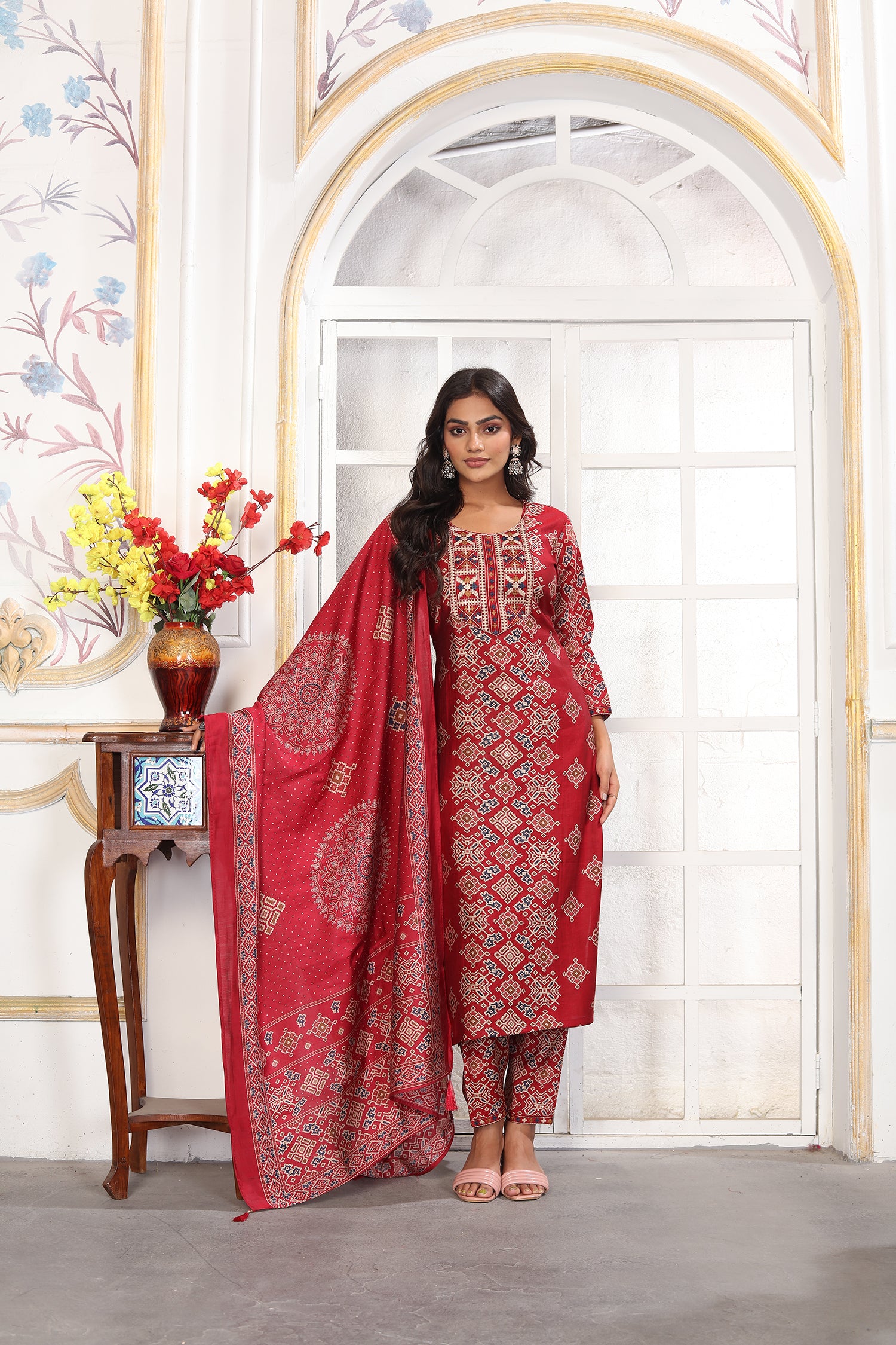 clothiks Premium Chanderi Export Quality Embroidery Full stiched kurti