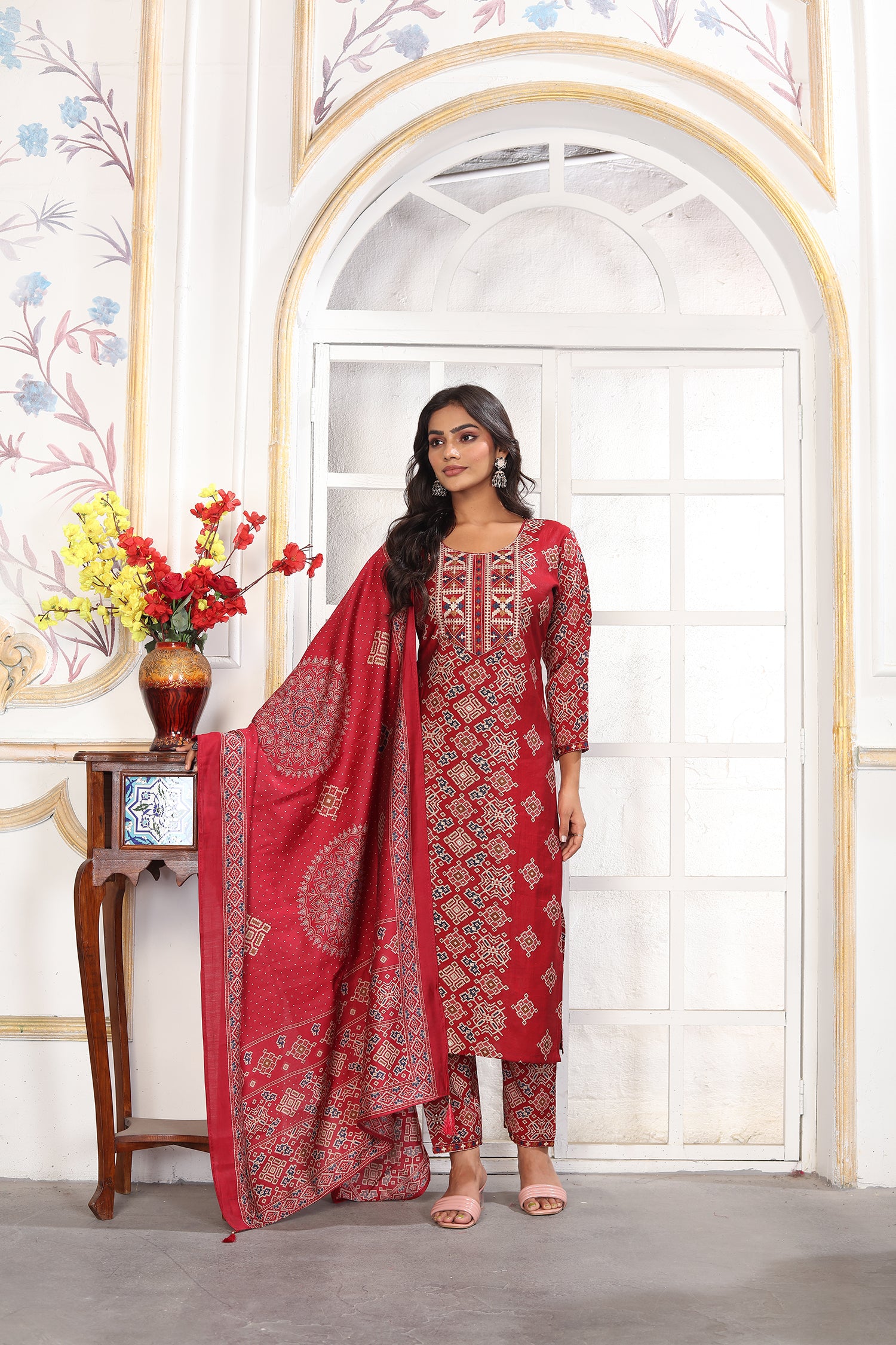 clothiks Premium Chanderi Export Quality Embroidery Full stiched kurti