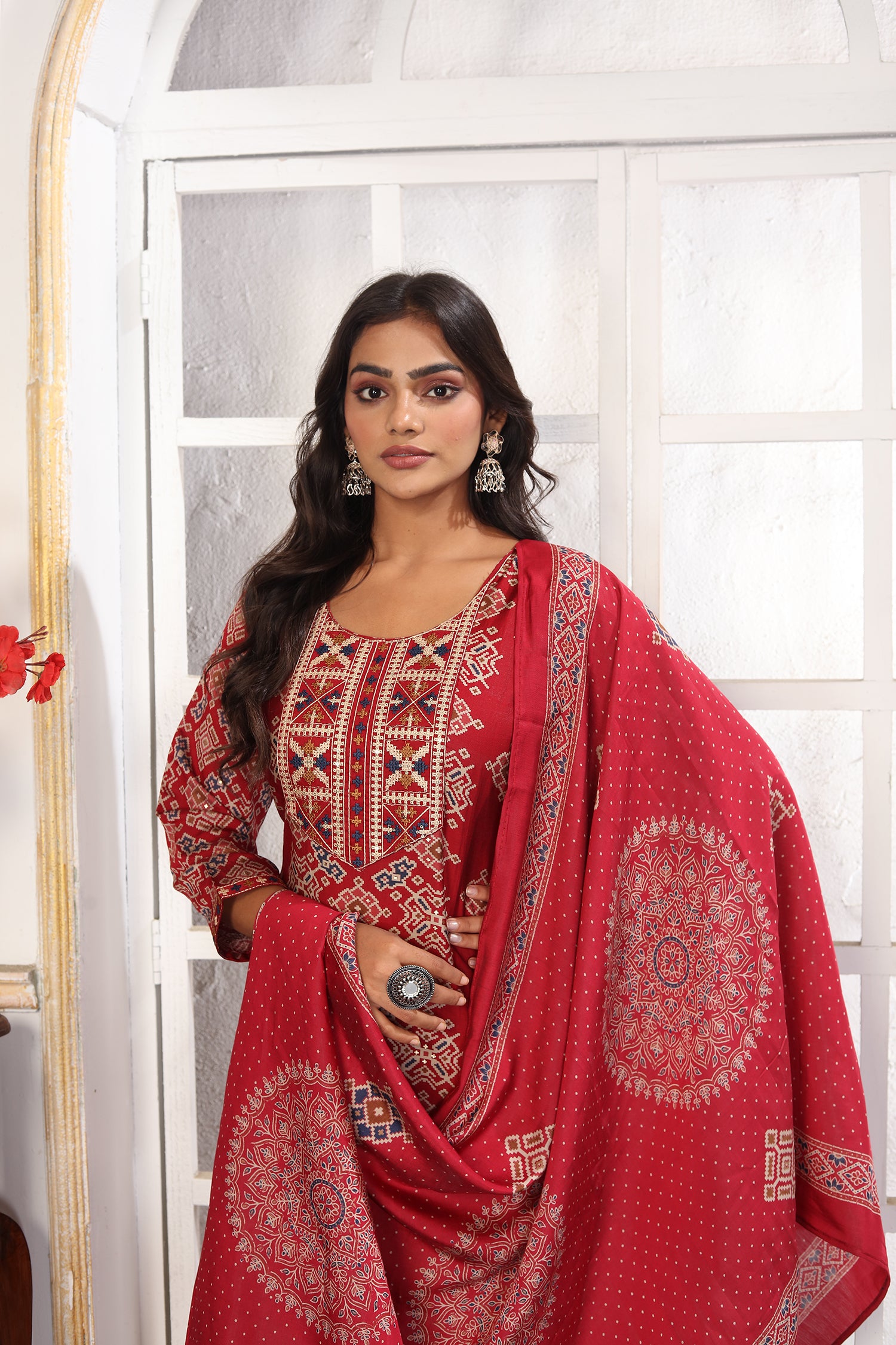 clothiks Premium Chanderi Export Quality Embroidery Full stiched kurti