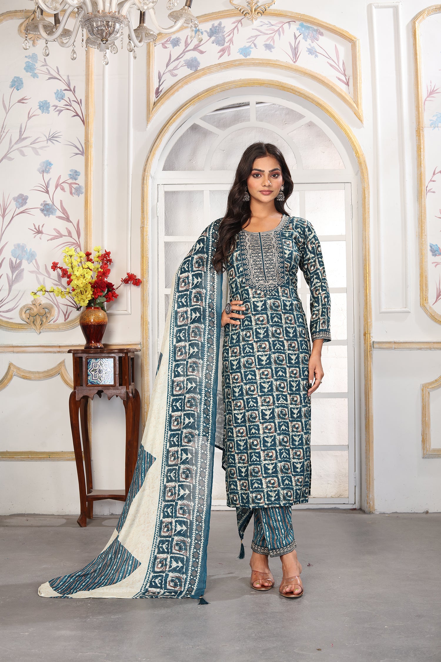 Clothiks Premium Chanderi Export Quality Embroidery Full stiched kurti