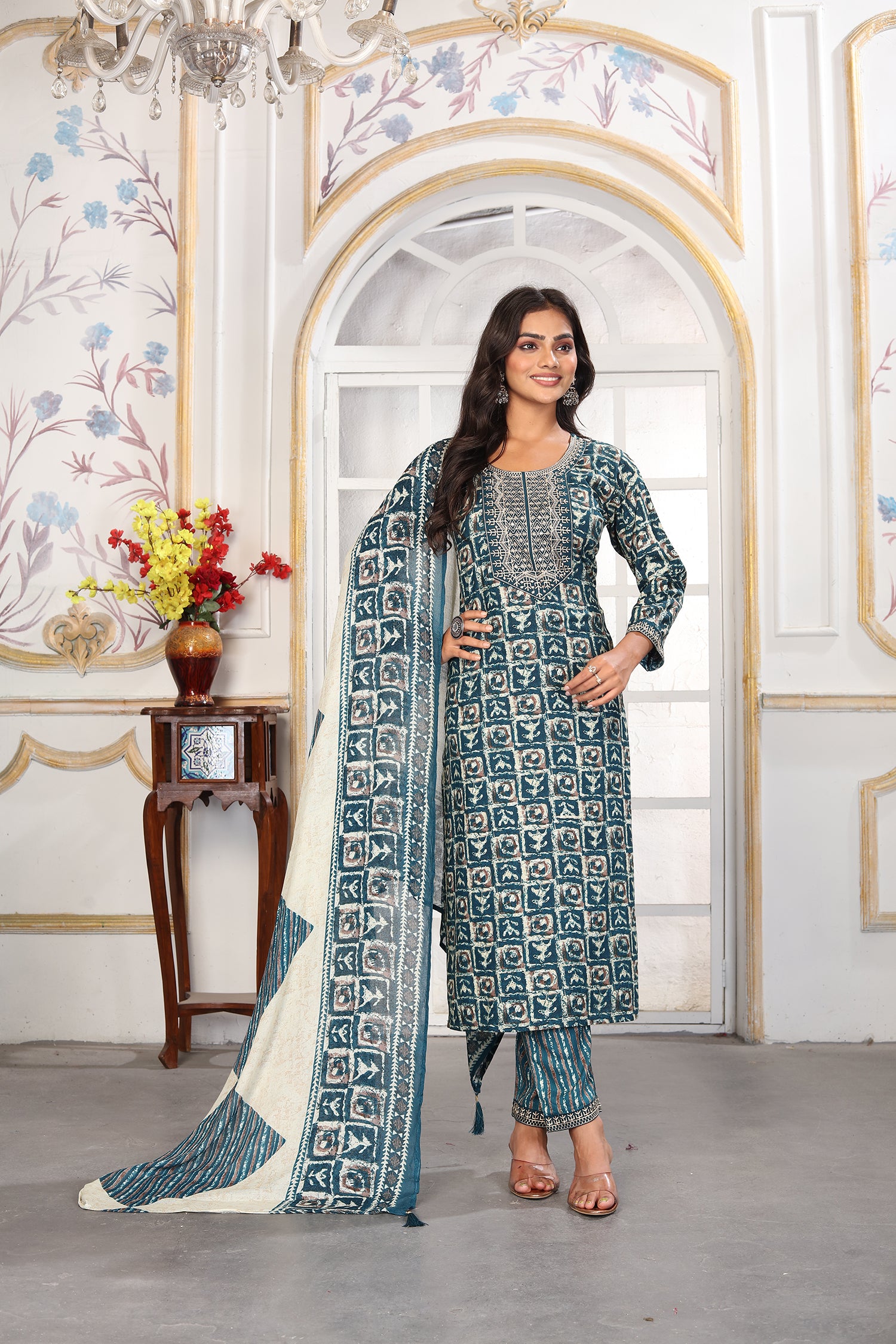 Clothiks Premium Chanderi Export Quality Embroidery Full stiched kurti
