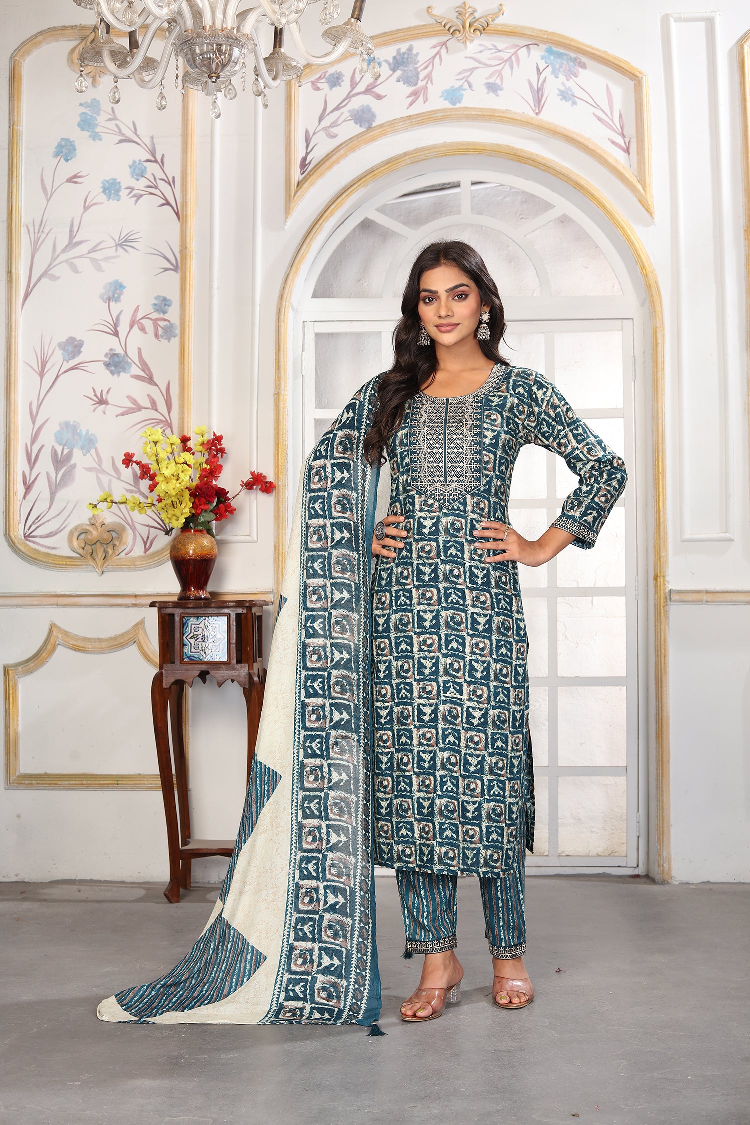 Clothiks Premium Chanderi Export Quality Embroidery Full stiched kurti