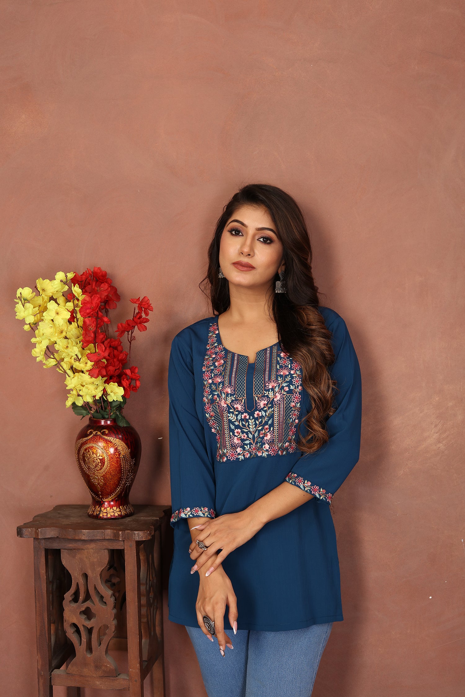 Clothiks Rinkal Cotton With Embroidery Work kurti