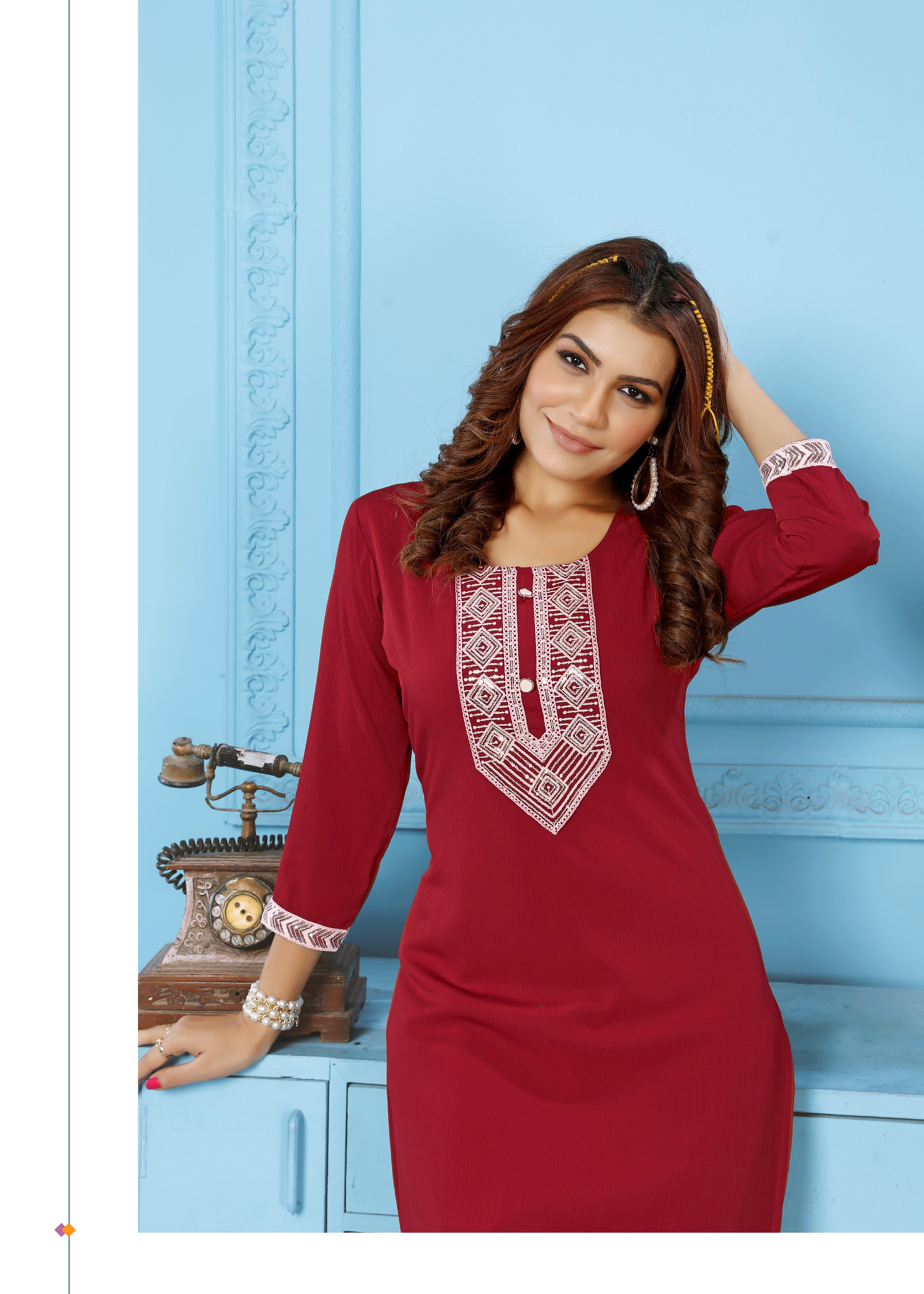Clothiks Rinkal Cotton with embroidery work Inner Stiched kurti