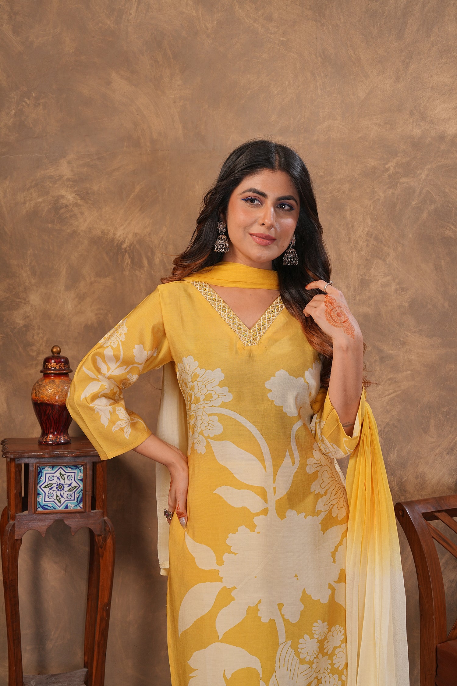 Clothiks Premium Chanderi Export Quality Handwork Full stiched kurti
