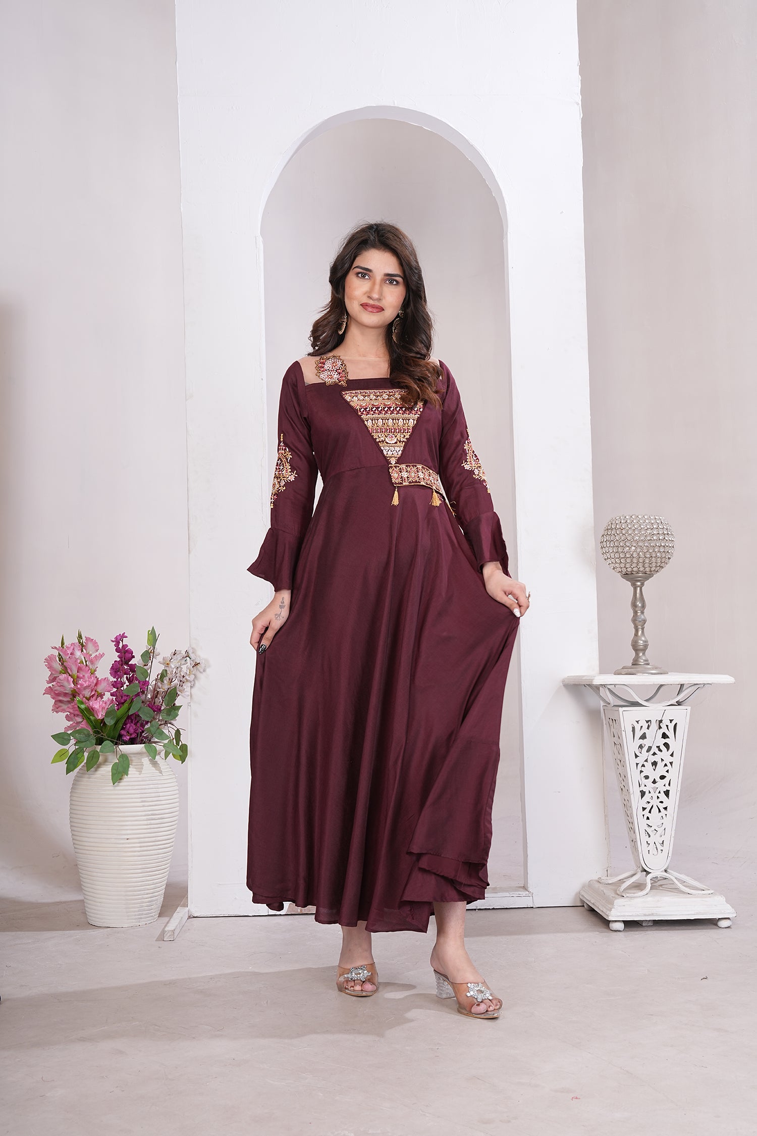 Clothiks Heavy Maslin With Heavy Embroidery Cotton Inner Stiched kurti