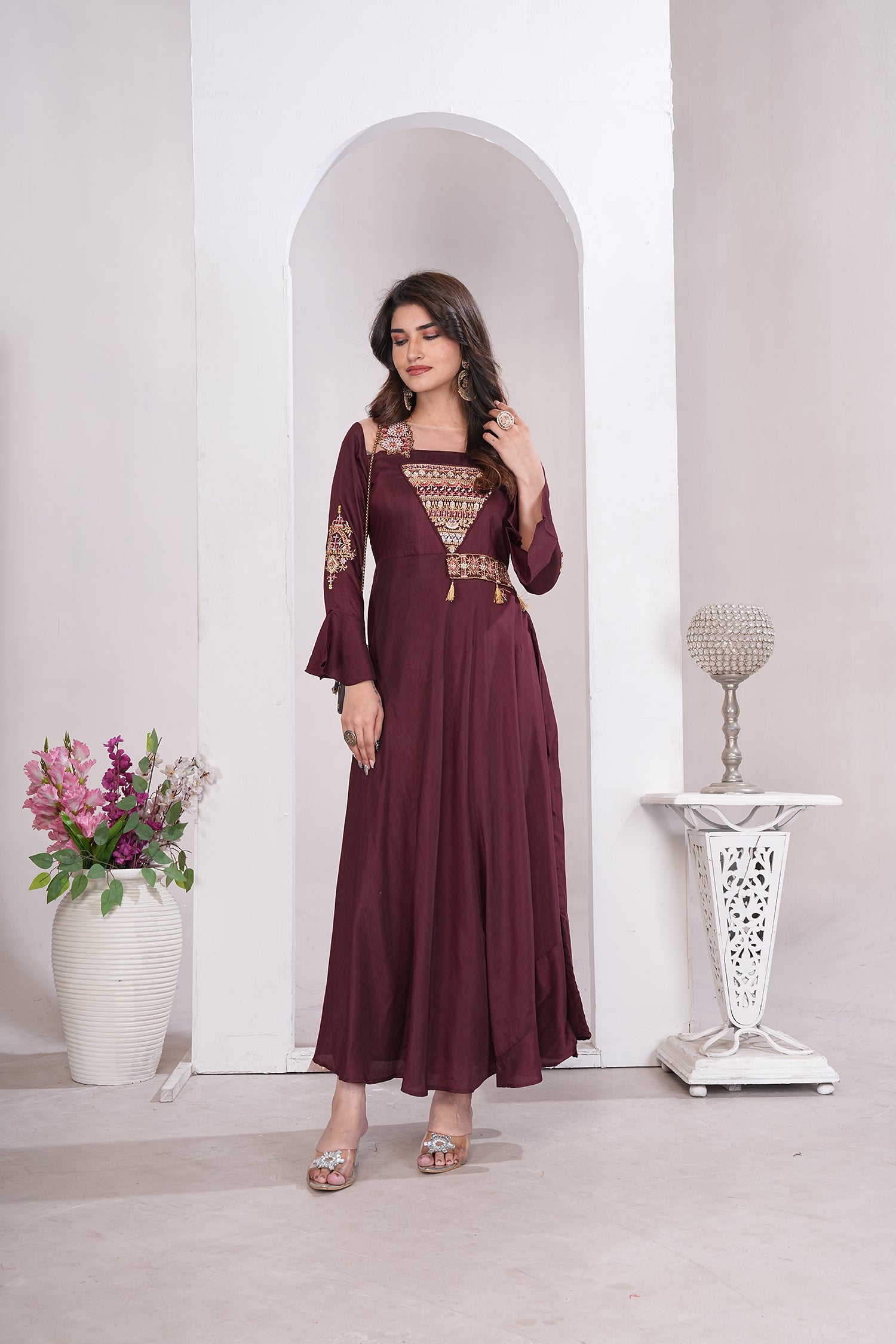 Clothiks Heavy Maslin With Heavy Embroidery Cotton Inner Stiched kurti