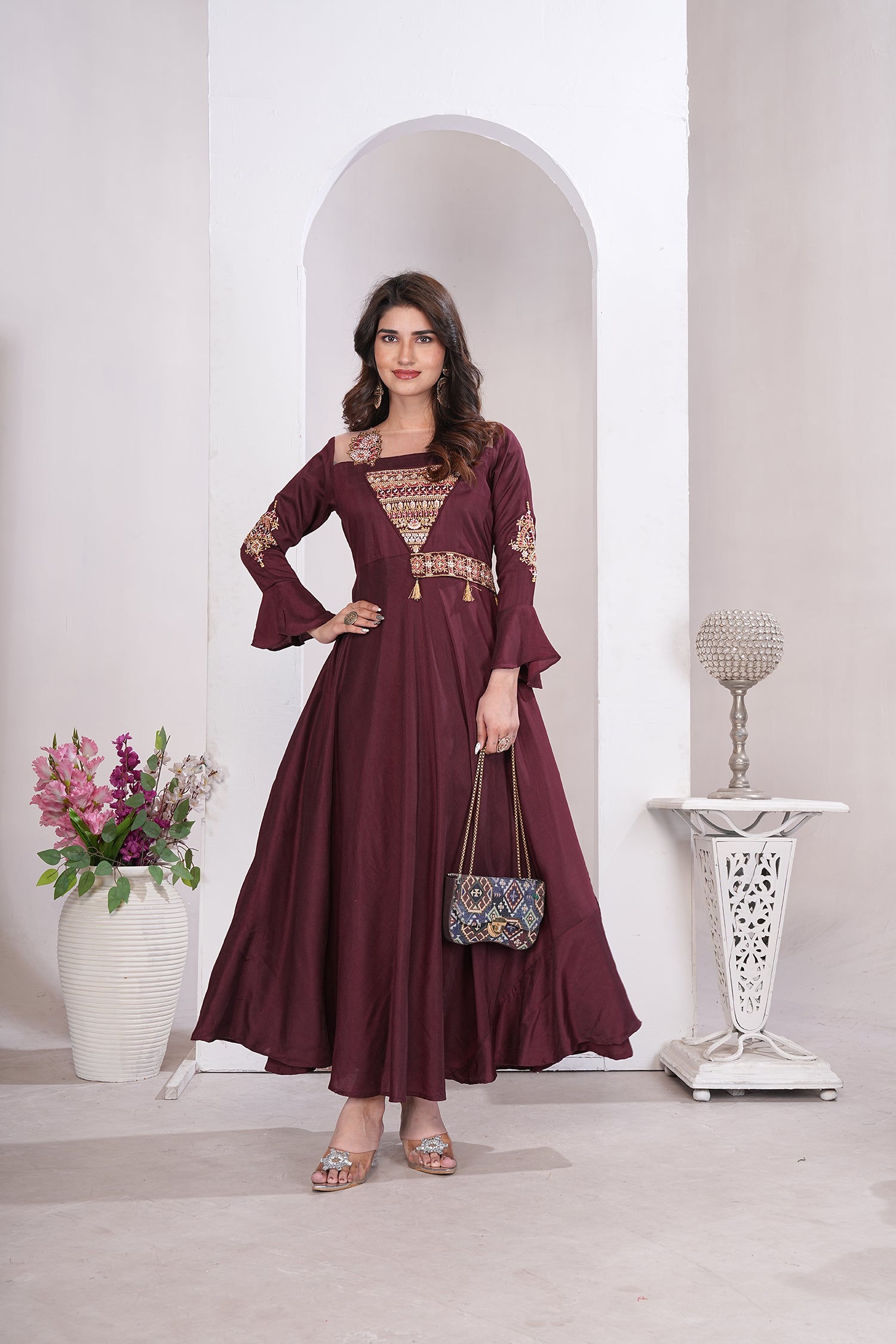 Clothiks Heavy Maslin With Heavy Embroidery Cotton Inner Stiched kurti