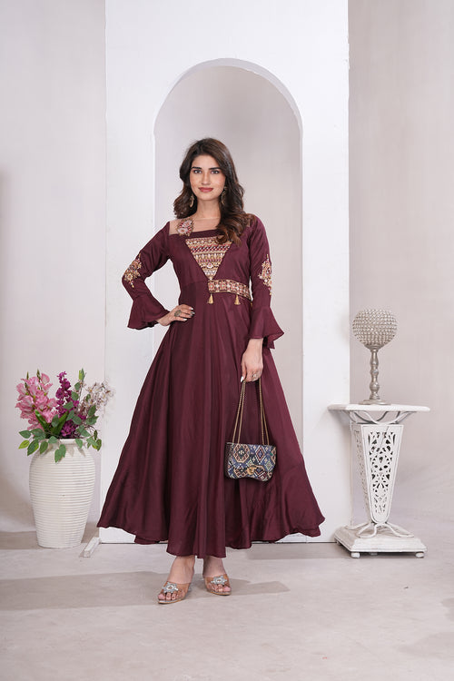 Clothiks Heavy Maslin With Heavy Embroidery Cotton Inner Stiched kurti