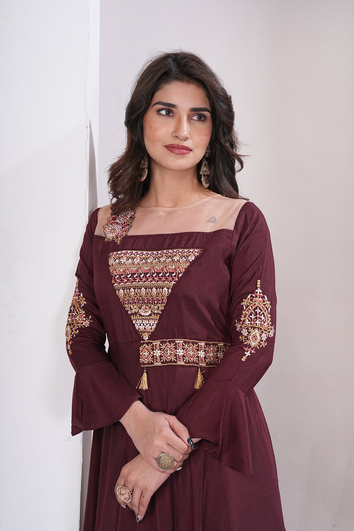 Clothiks Heavy Maslin With Heavy Embroidery Cotton Inner Stiched kurti