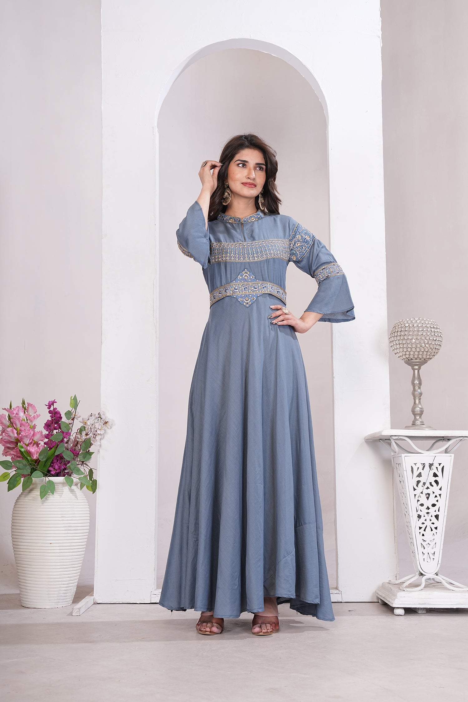 Clothiks Heavy Maslin With Heavy Embroidery Cotton Inner Stiched kurti