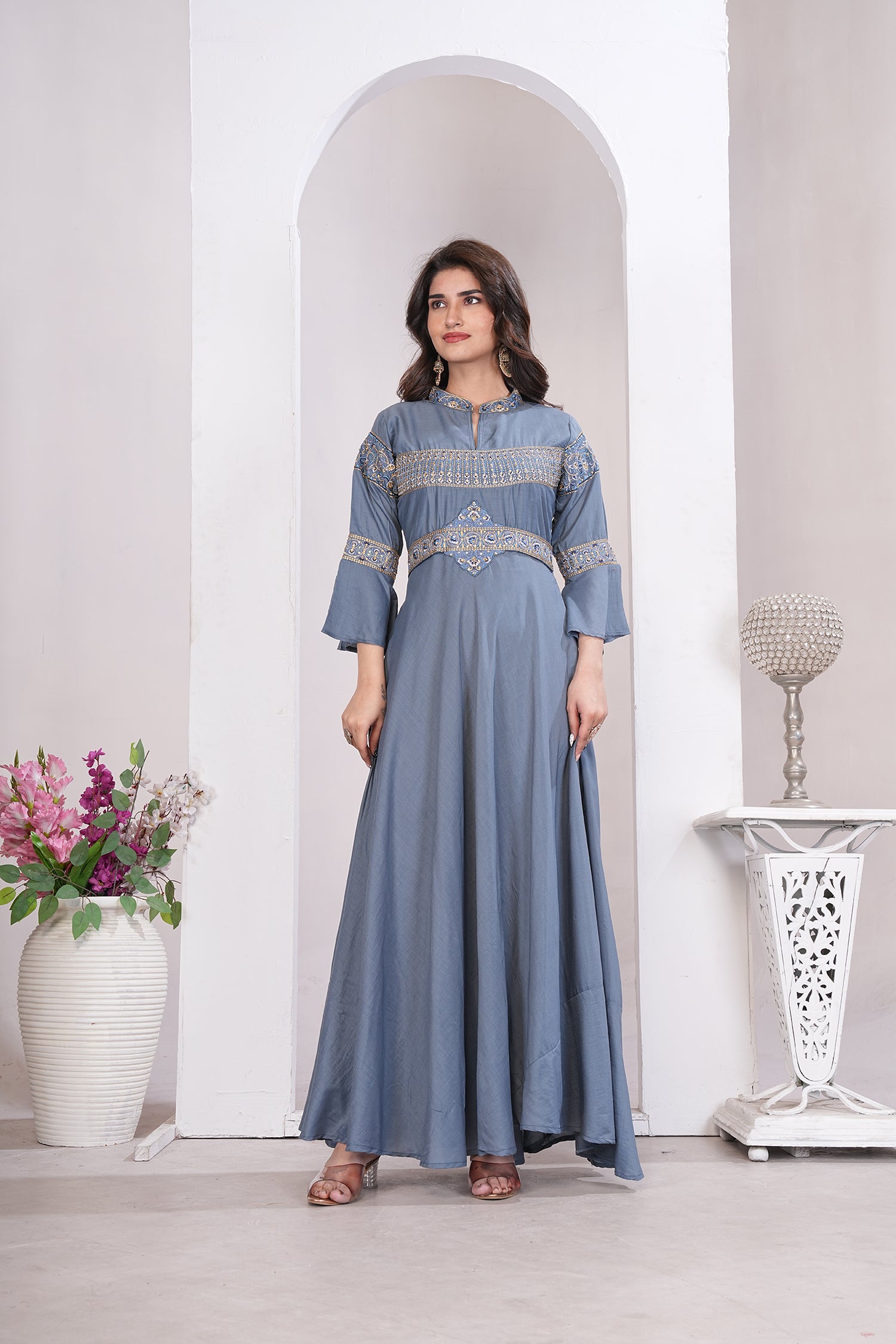 Clothiks Heavy Maslin With Heavy Embroidery Cotton Inner Stiched kurti