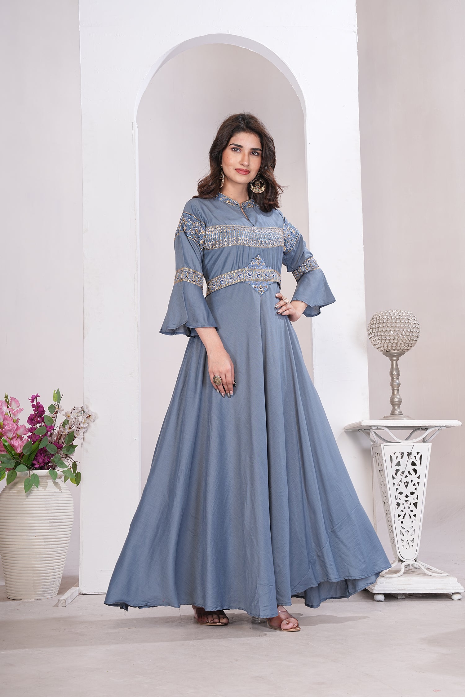 Clothiks Heavy Maslin With Heavy Embroidery Cotton Inner Stiched kurti