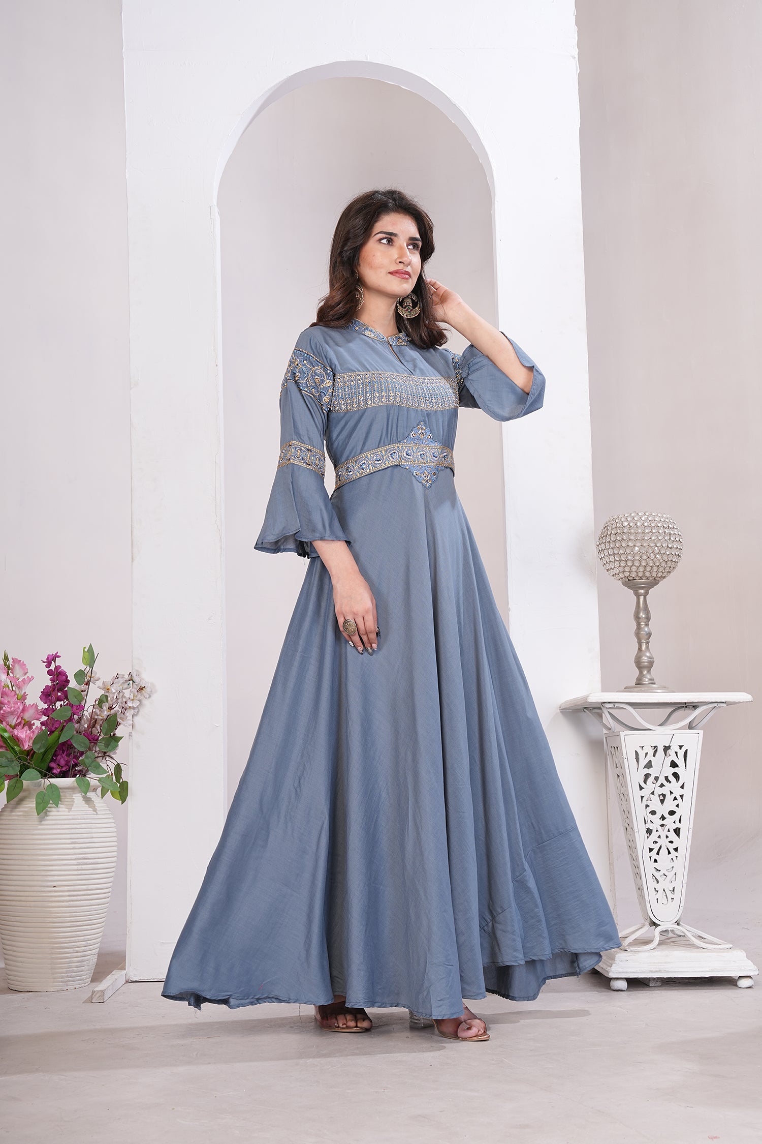 Clothiks Heavy Maslin With Heavy Embroidery Cotton Inner Stiched kurti