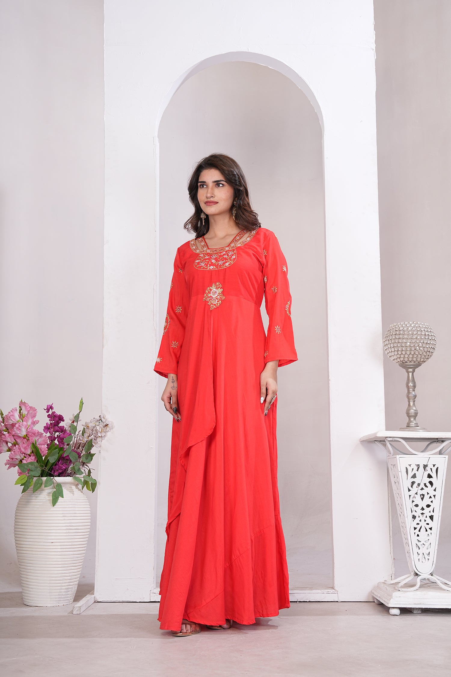 Clothiks Heavy Maslin With Heavy Embroidery Cotton Inner Stiched kurti