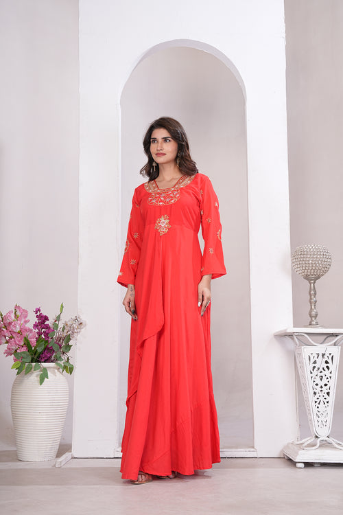 Clothiks Heavy Maslin With Heavy Embroidery Cotton Inner Stiched kurti