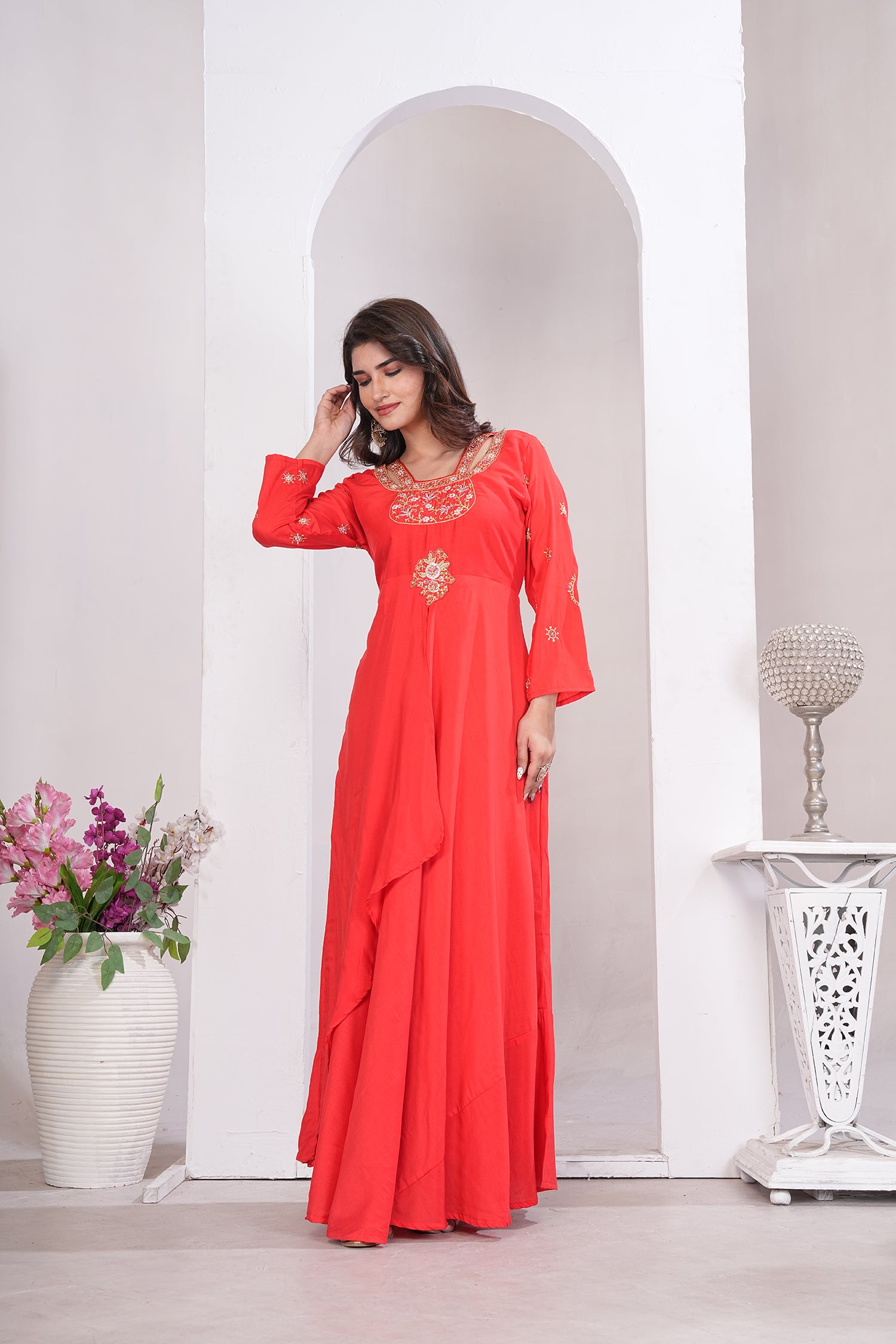 Clothiks Heavy Maslin With Heavy Embroidery Cotton Inner Stiched kurti