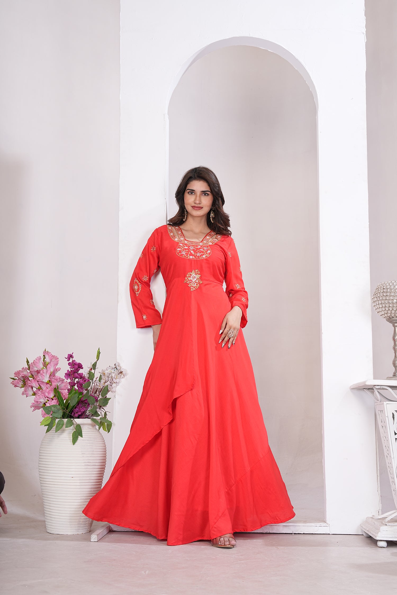 Clothiks Heavy Maslin With Heavy Embroidery Cotton Inner Stiched kurti