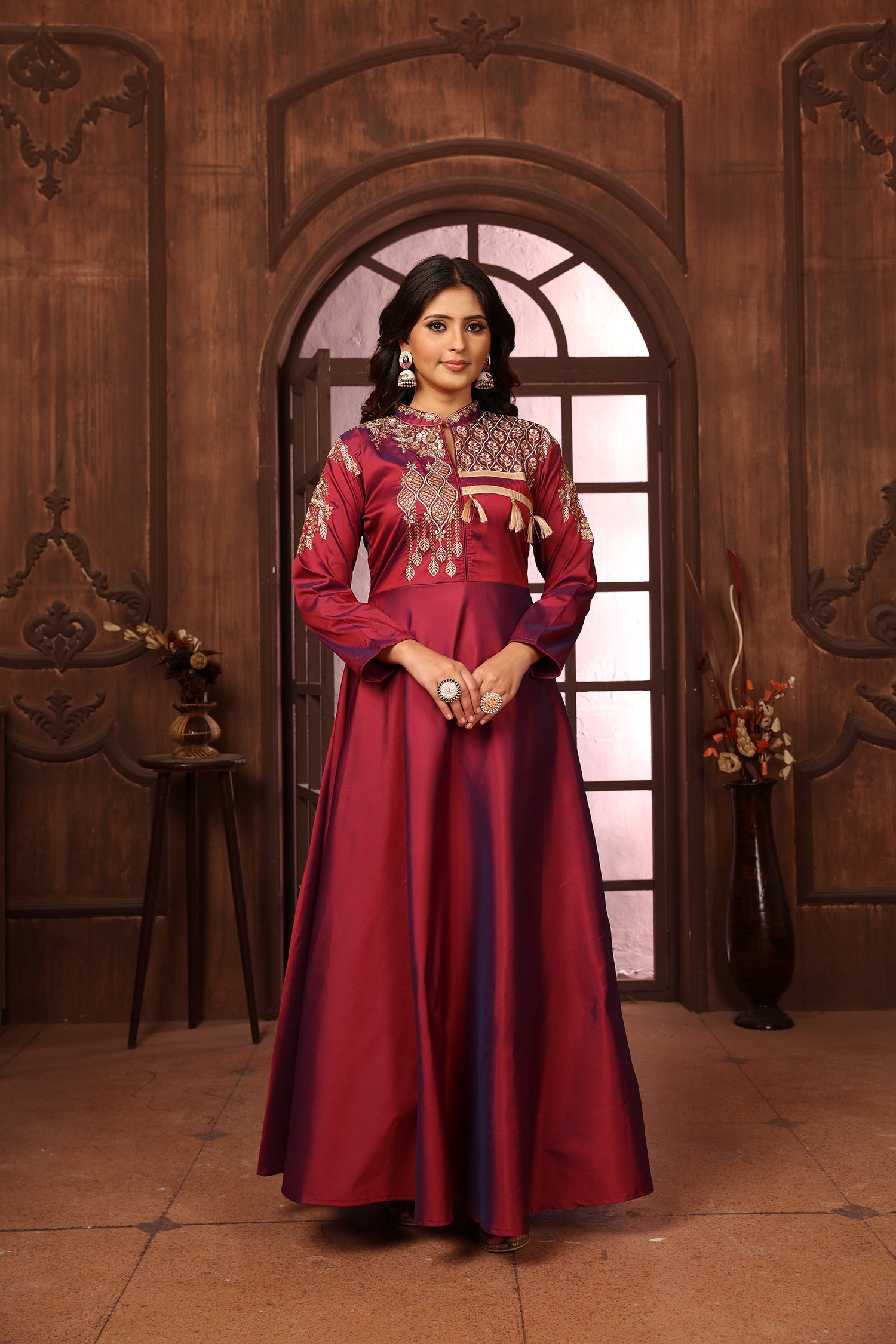 Clothiks Triva Silk With Heavy Embroidery Inner Stiched goan