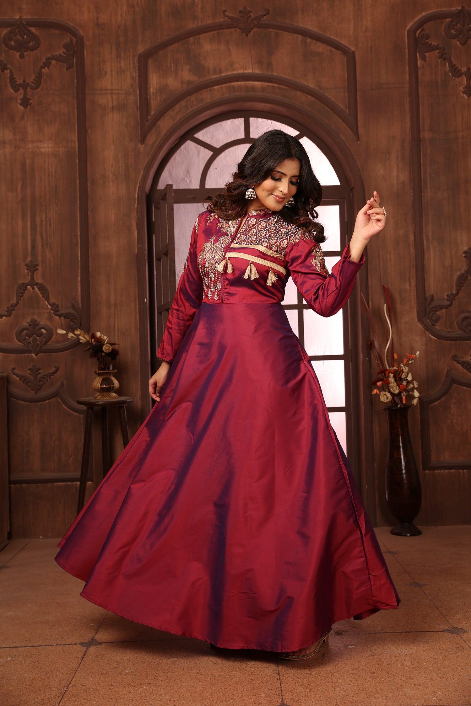 Clothiks Triva Silk With Heavy Embroidery Inner Stiched goan