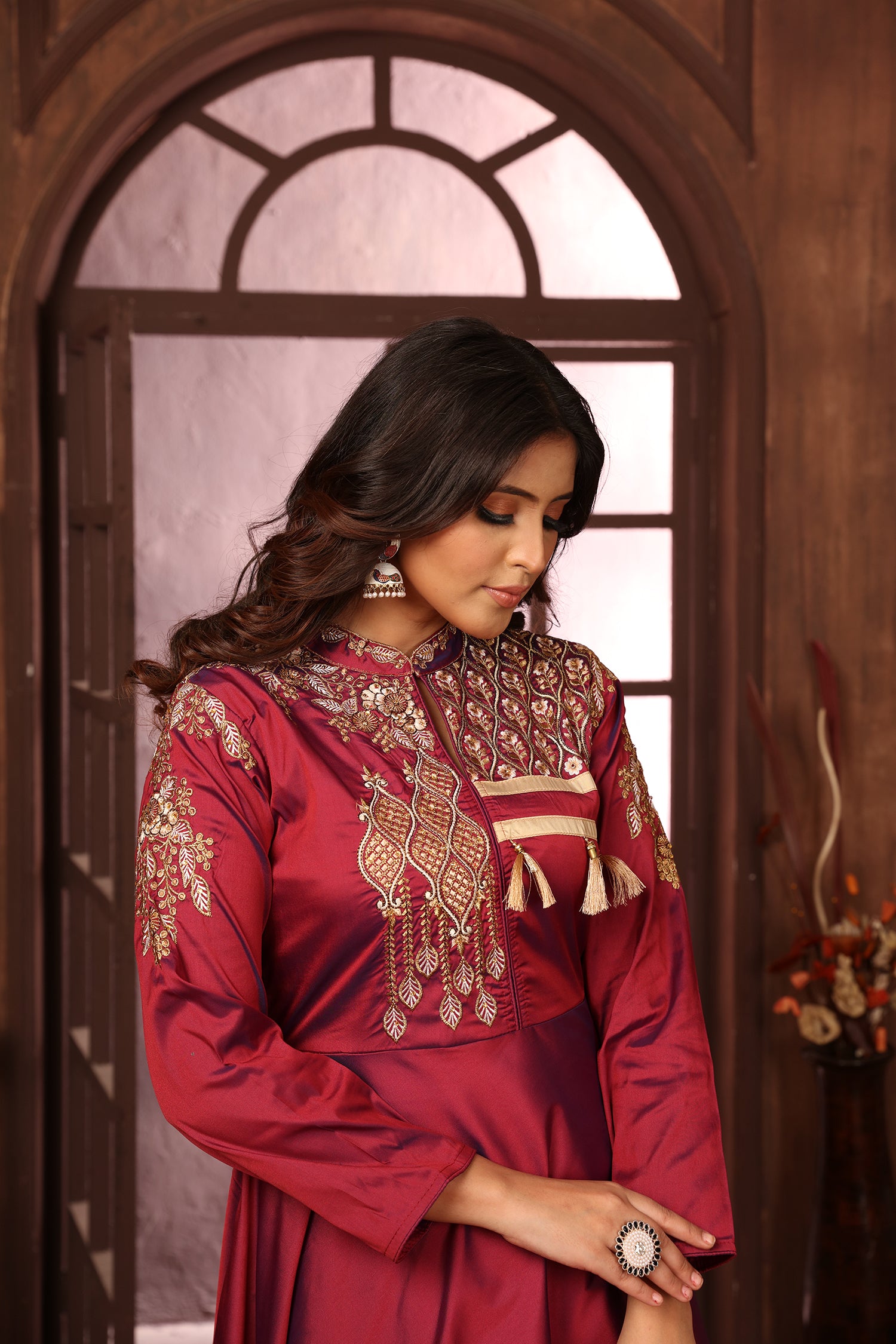 Clothiks Triva Silk With Heavy Embroidery Inner Stiched goan