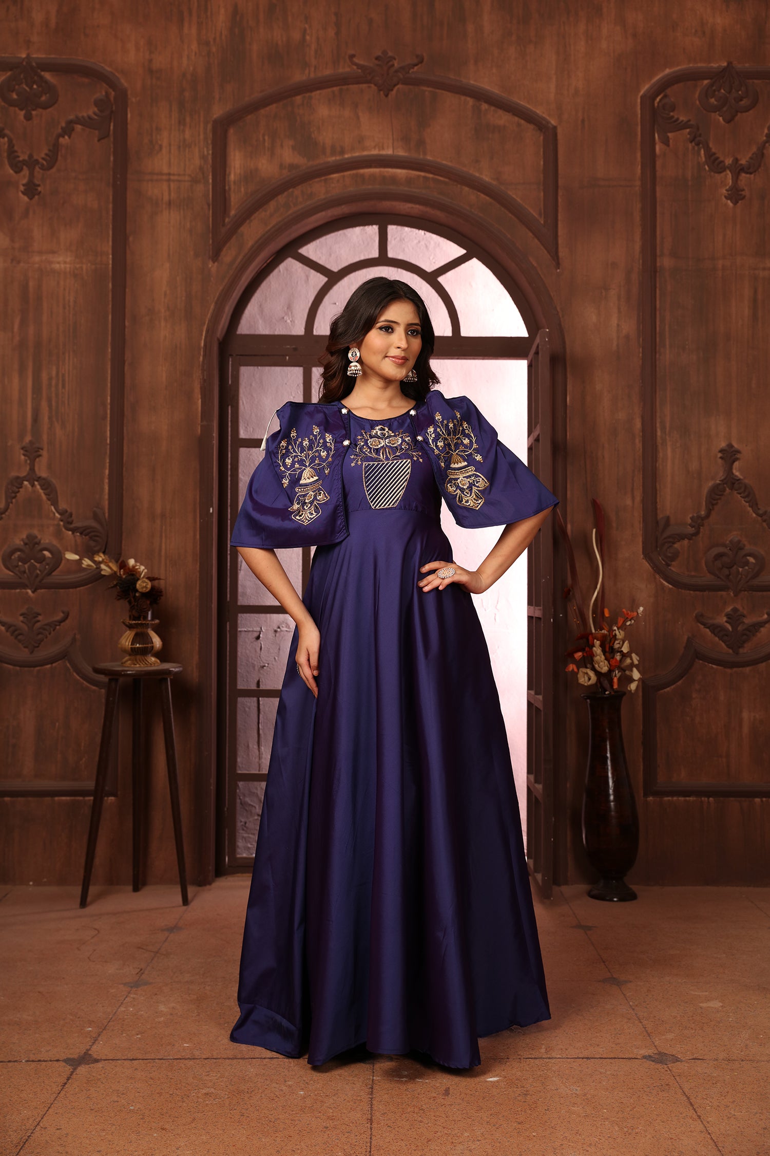 Clothiks Triva Silk With Heavy Embroidery Inner Stiched goan