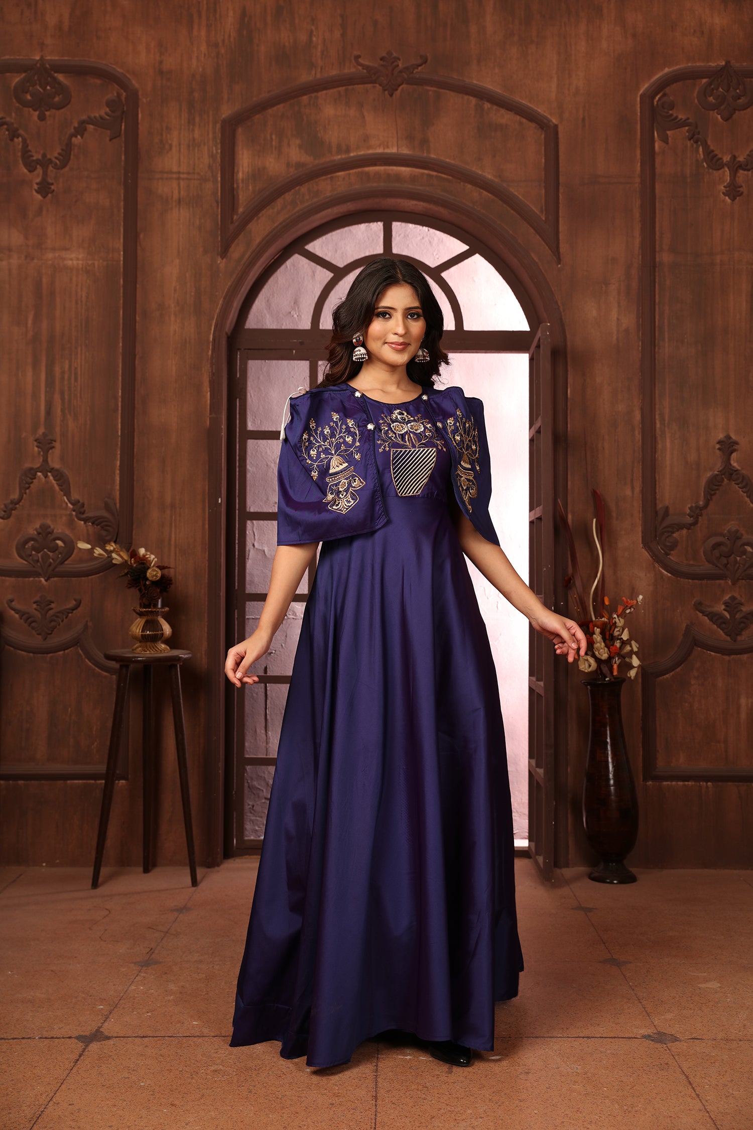 Clothiks Triva Silk With Heavy Embroidery Inner Stiched goan