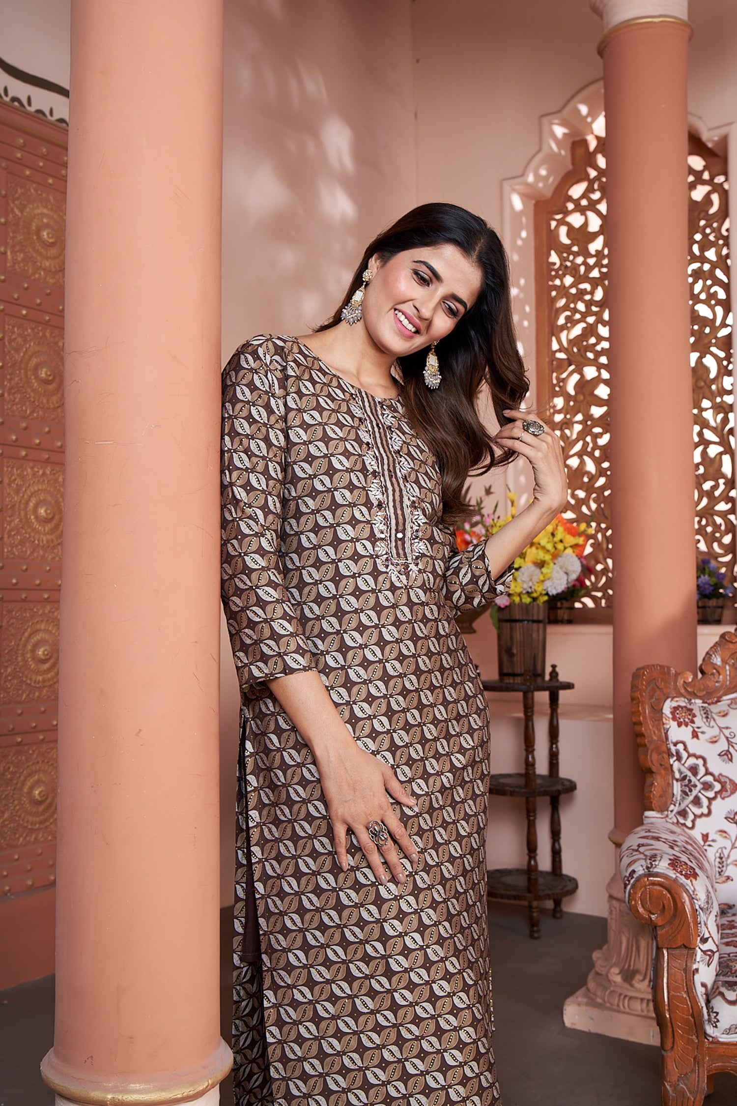 Clothiks Premium Royal Silk export quality With Handwork and Cotton Inner Stiched kurti