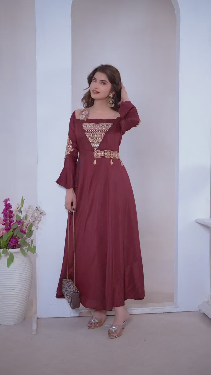 Clothiks Heavy Maslin With Heavy Embroidery Cotton Inner Stiched kurti